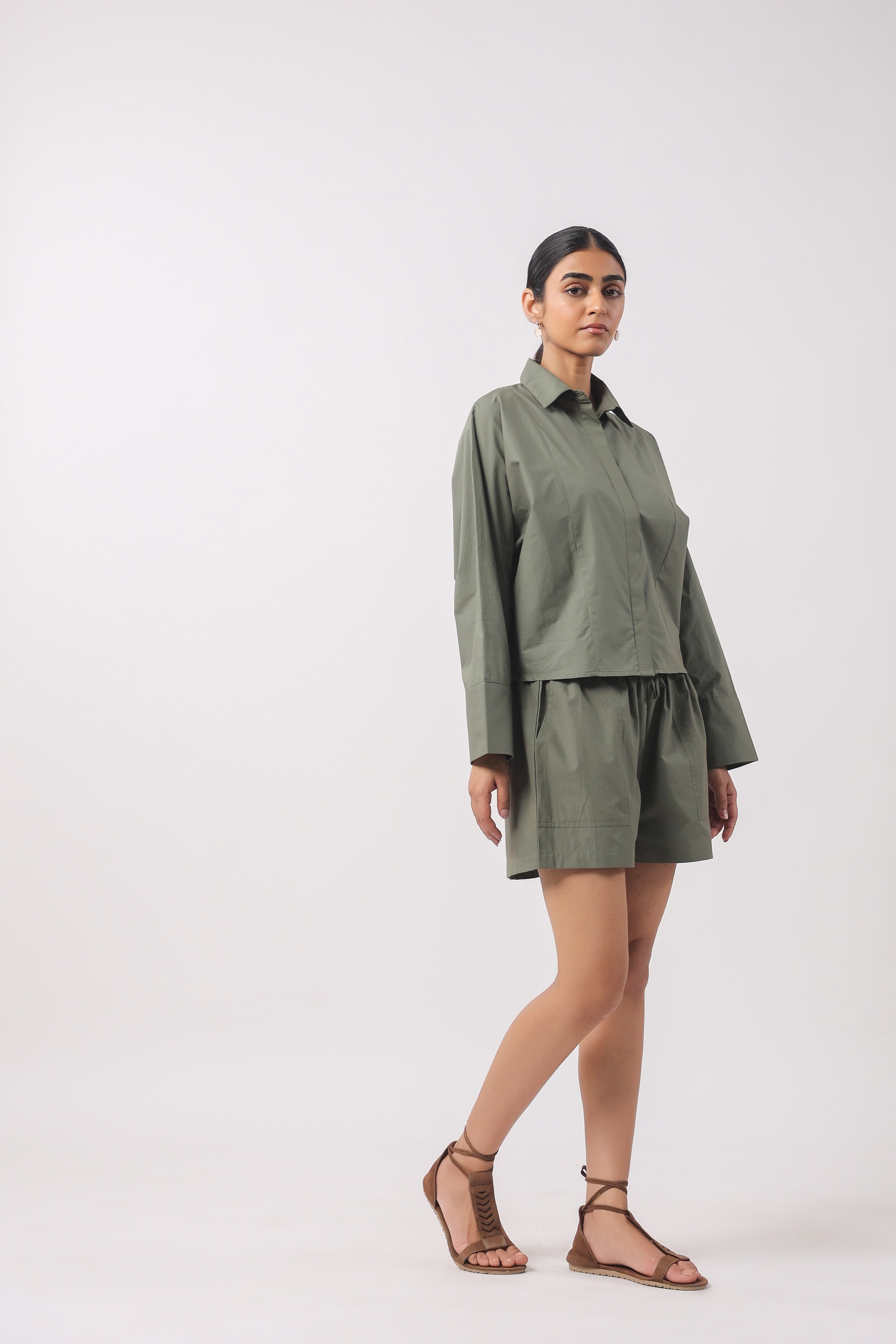 Women’s Green Cotton Top with Green Shorts Co-Ord Set