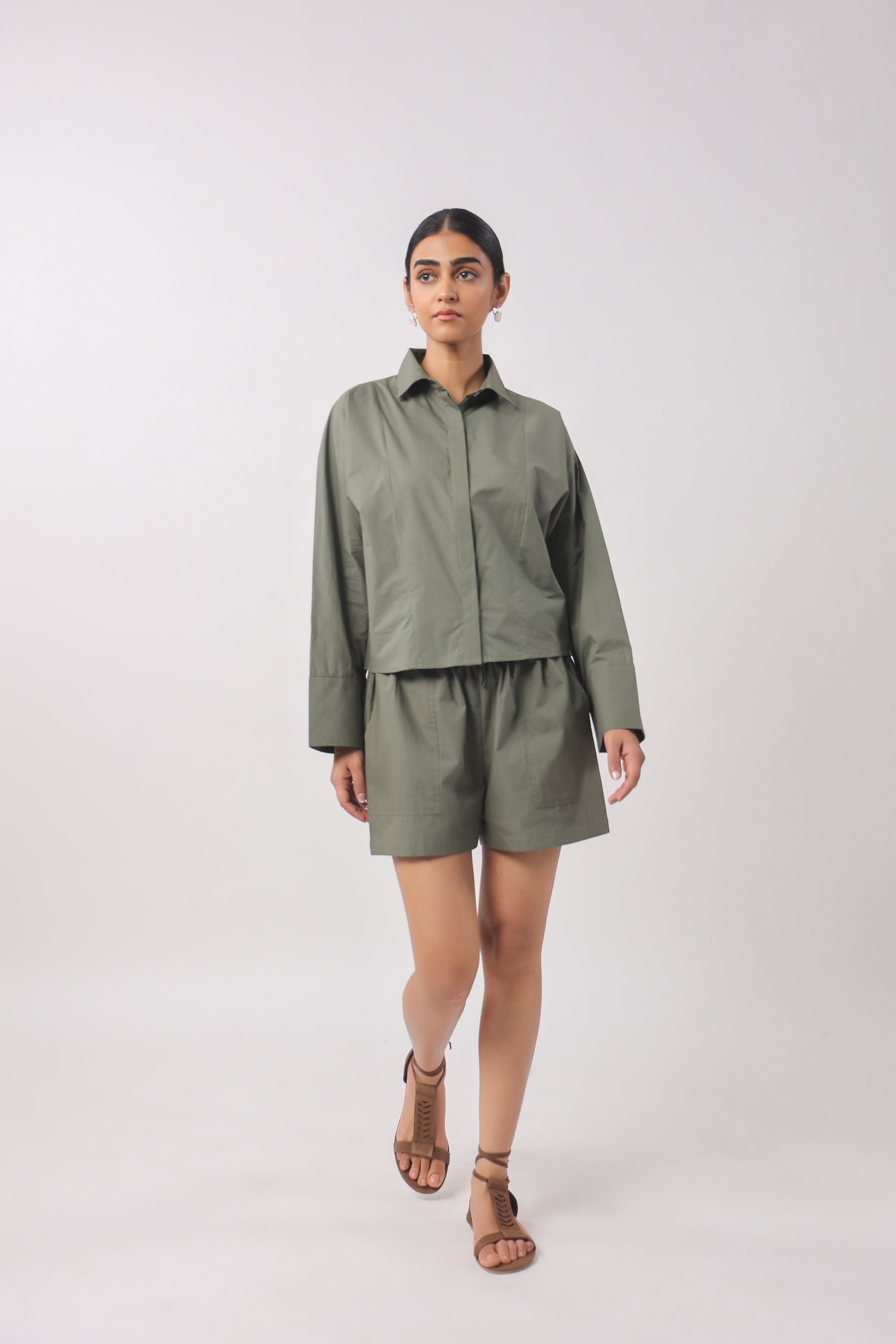 Women’s Green Cotton Top with Green Shorts Co-Ord Set