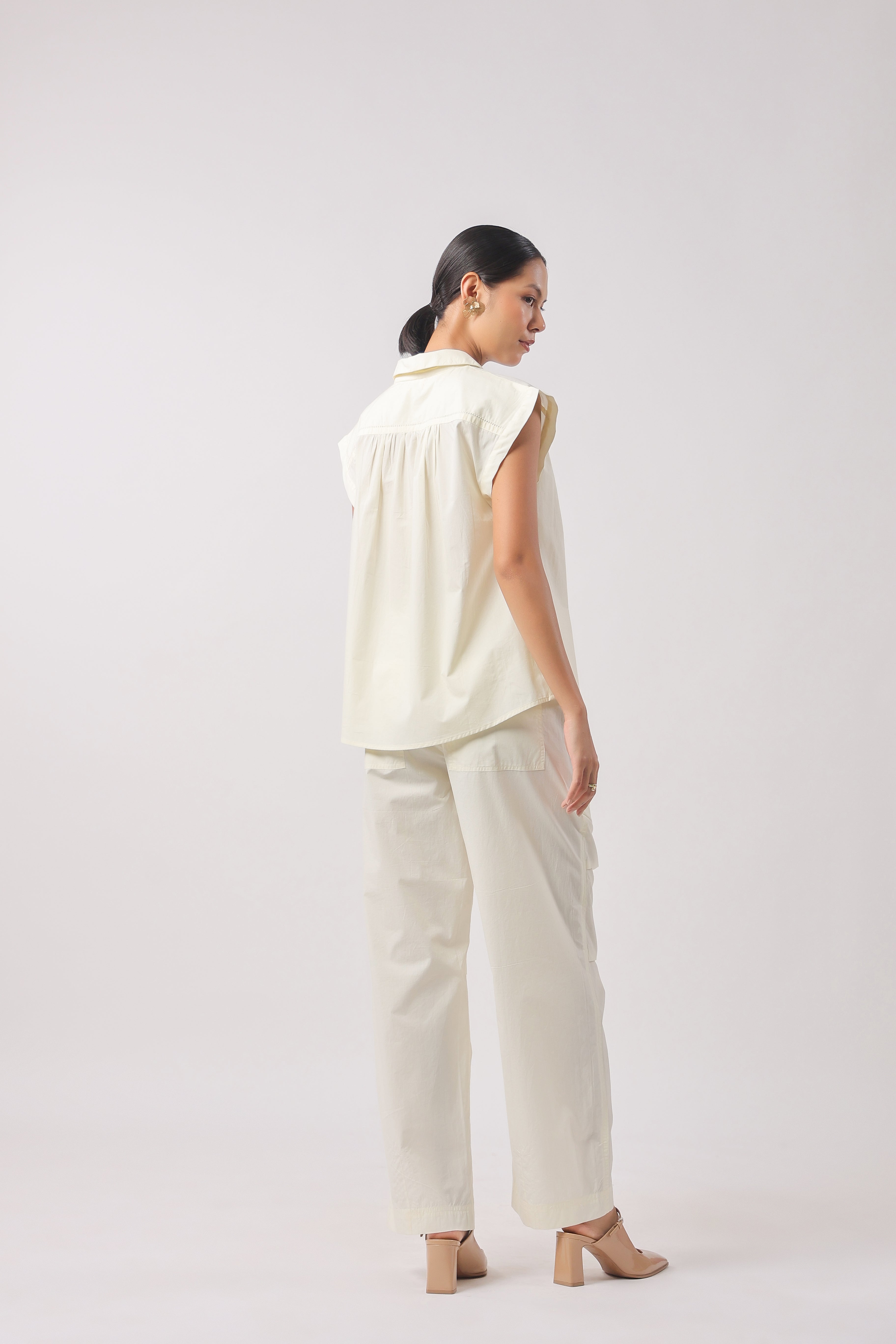 Women’s Off-White Cotton Top with Off-White Pants Co-Ord Set