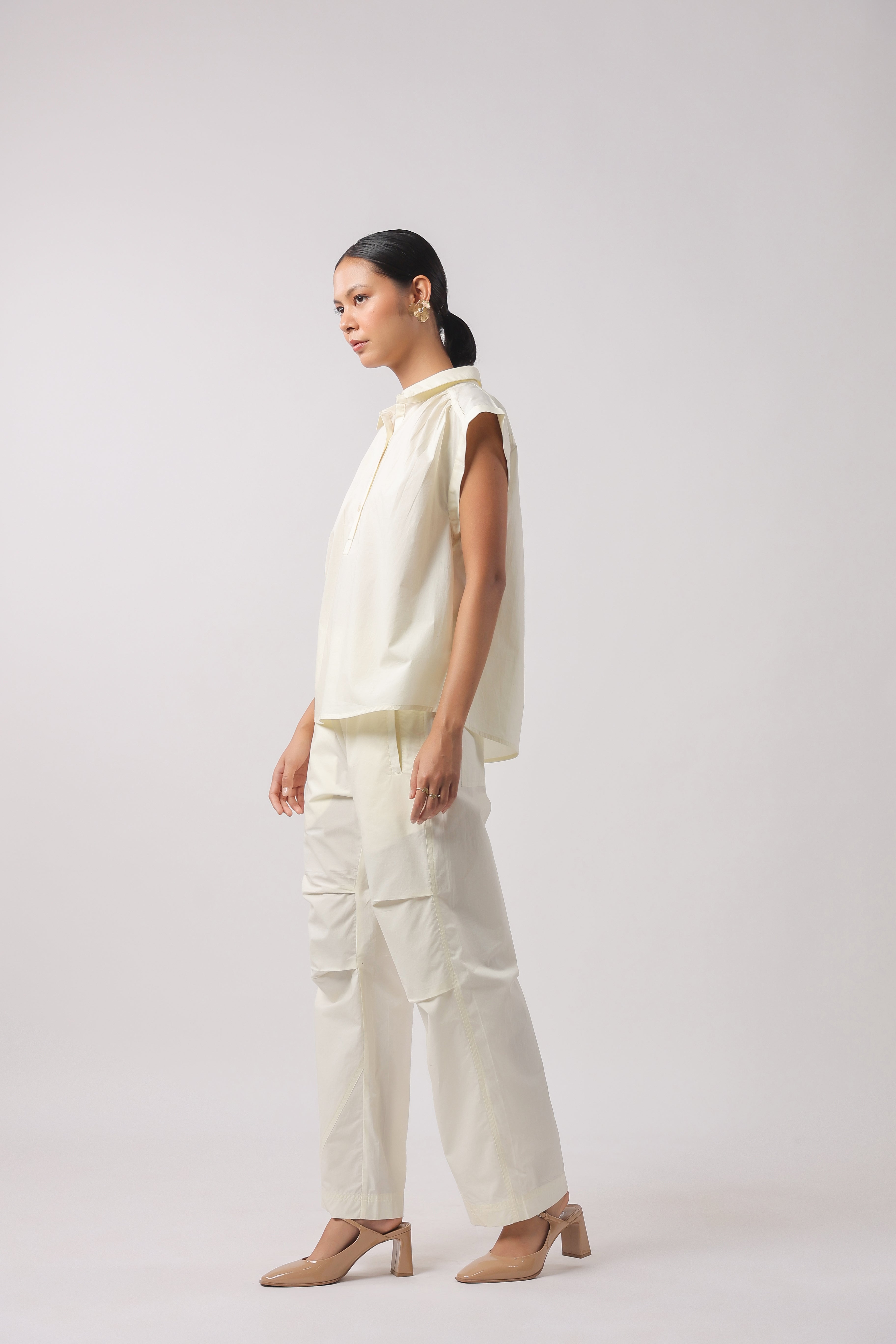 Women’s Off-White Cotton Top with Off-White Pants Co-Ord Set