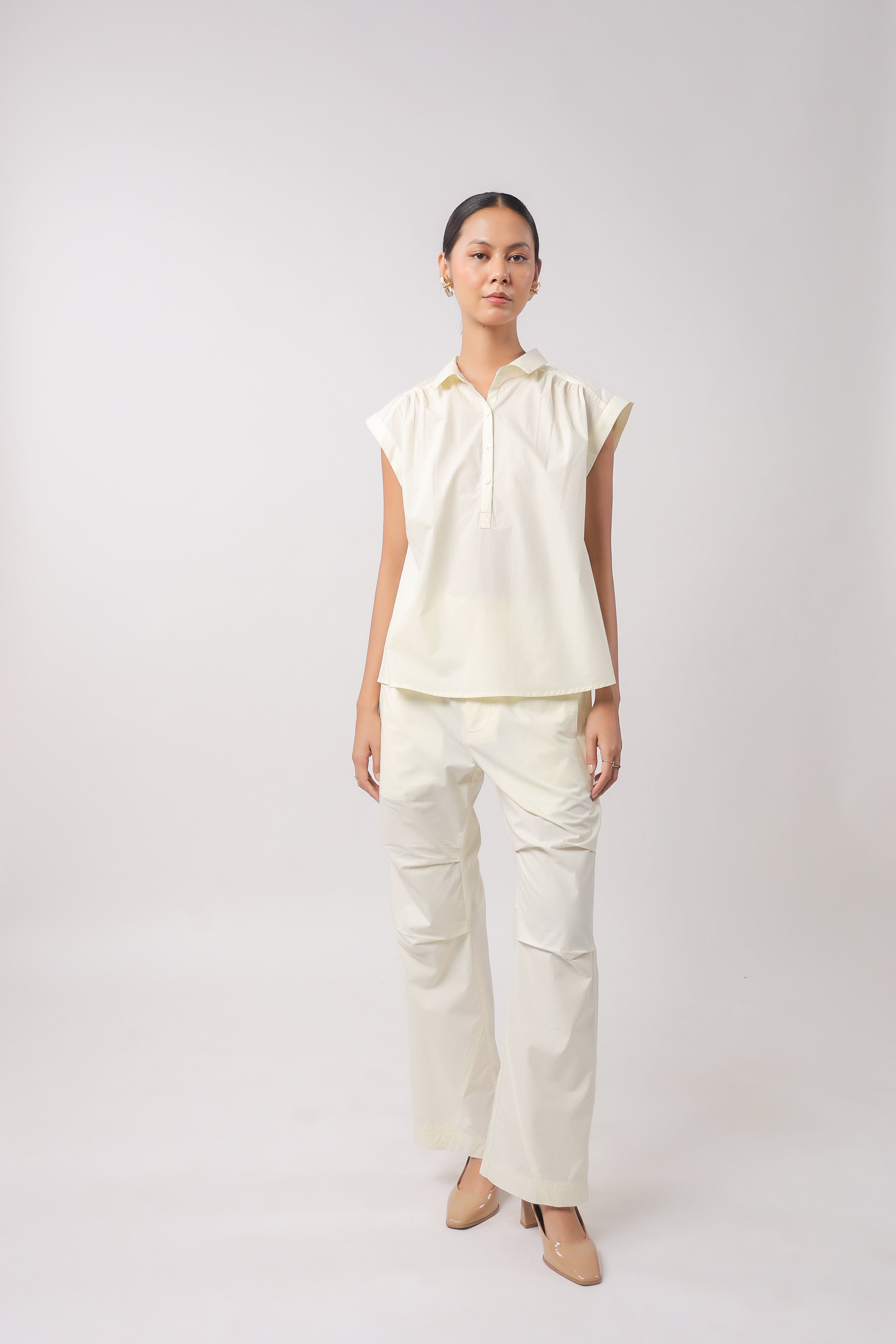 Women’s Off-White Cotton Top with Off-White Pants Co-Ord Set