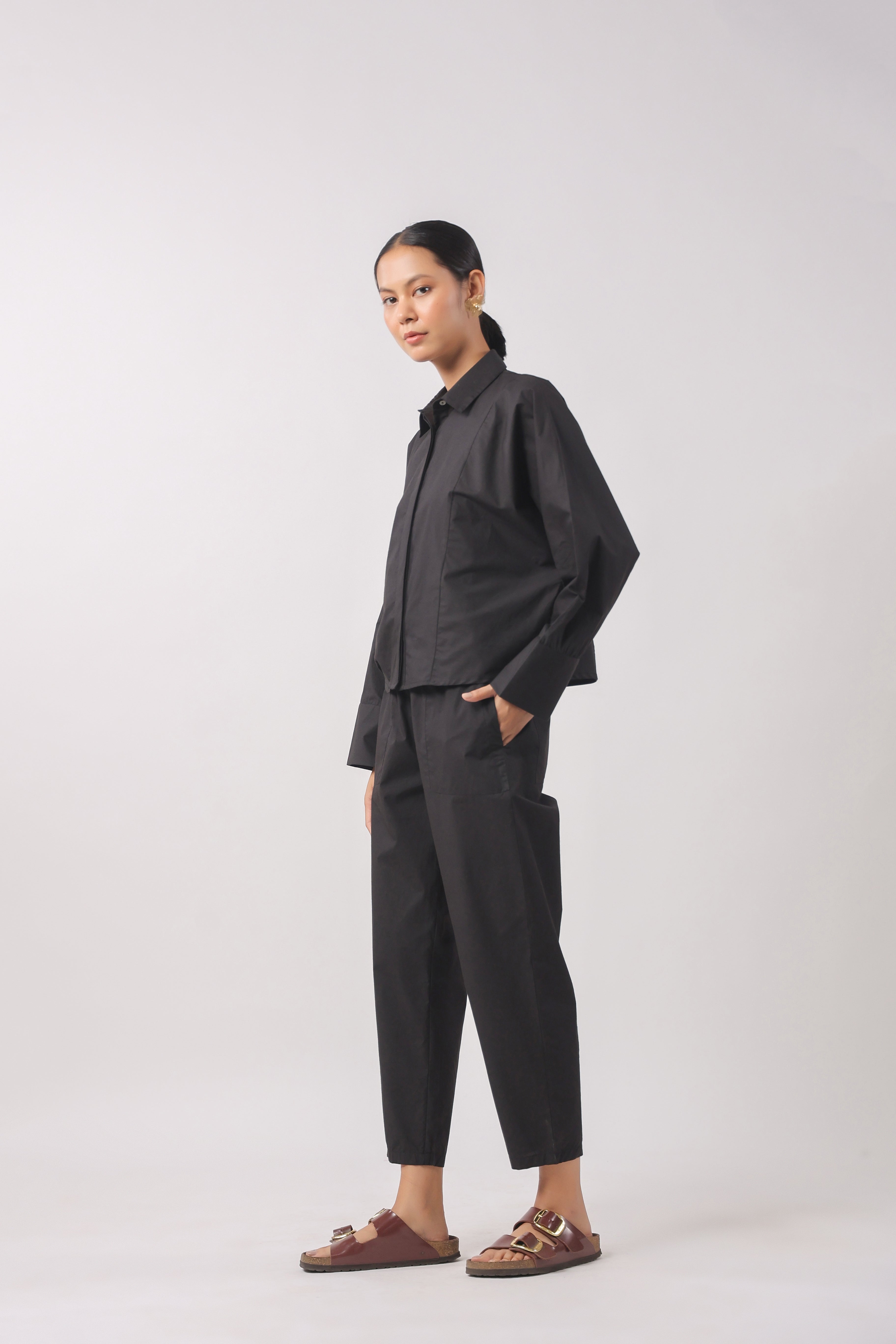 Women’s Black Cotton Poplin Co-Ord Set