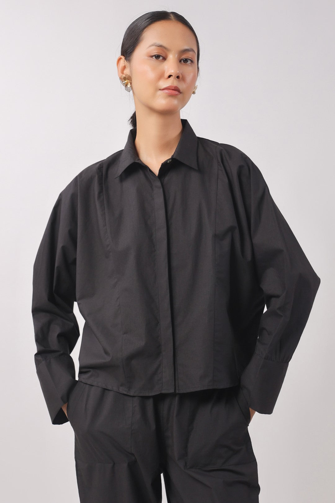 Women’s Black Cotton Poplin Top