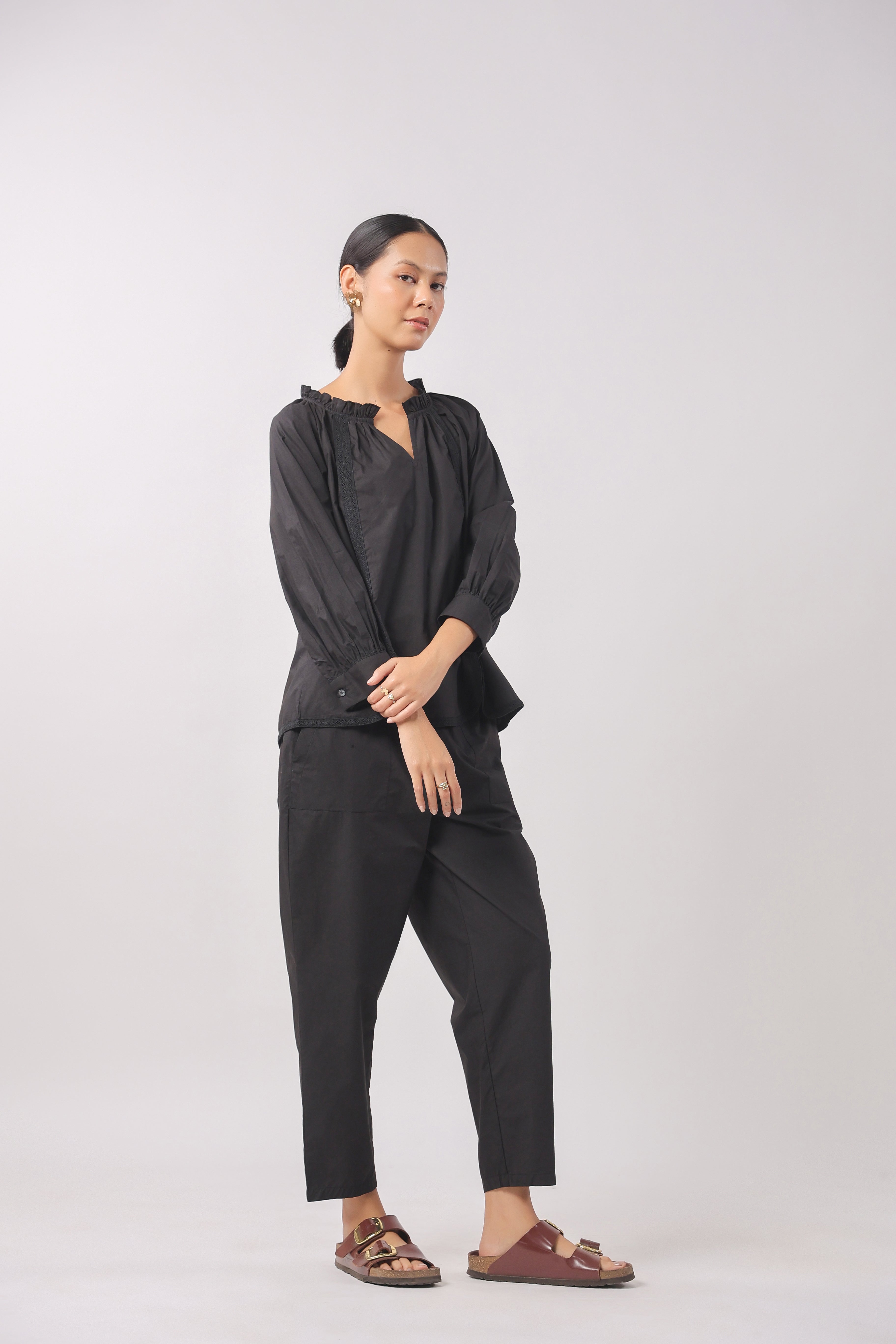 Women’s Black Cotton Poplin Co-Ord Set