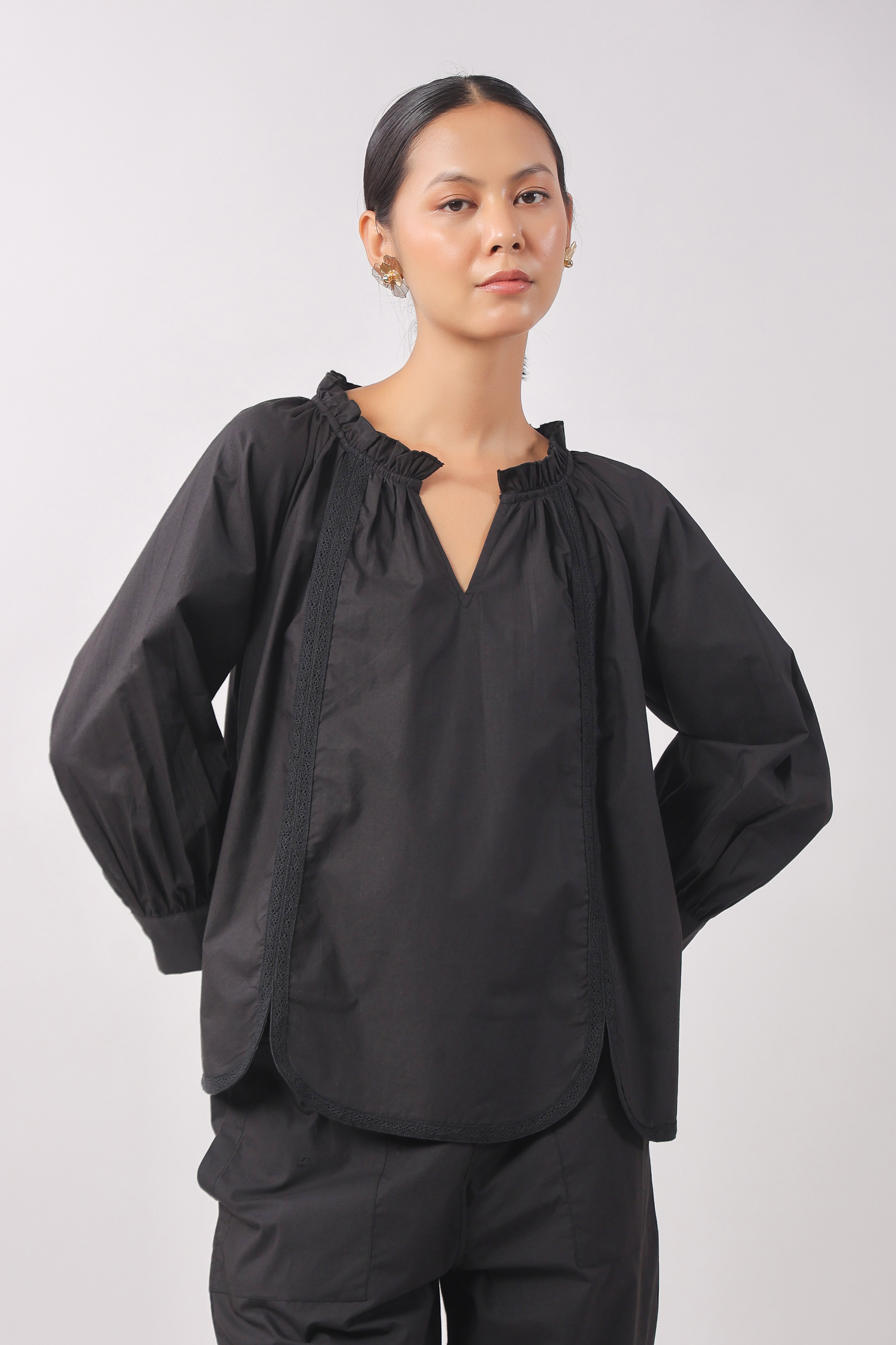 Women’s Black Cotton Poplin Co-Ord Set