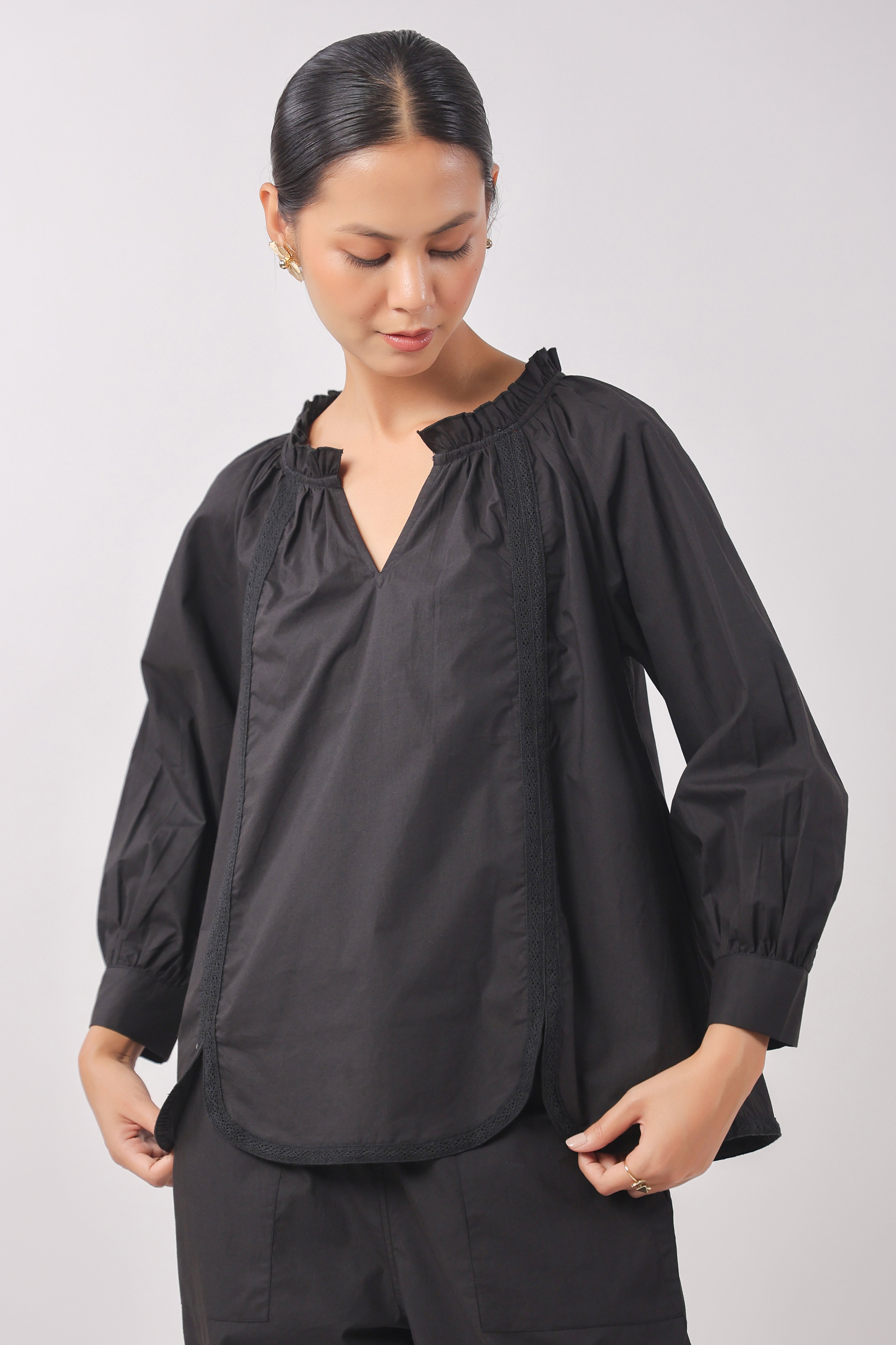 Women’s Black Cotton Poplin Co-Ord Set