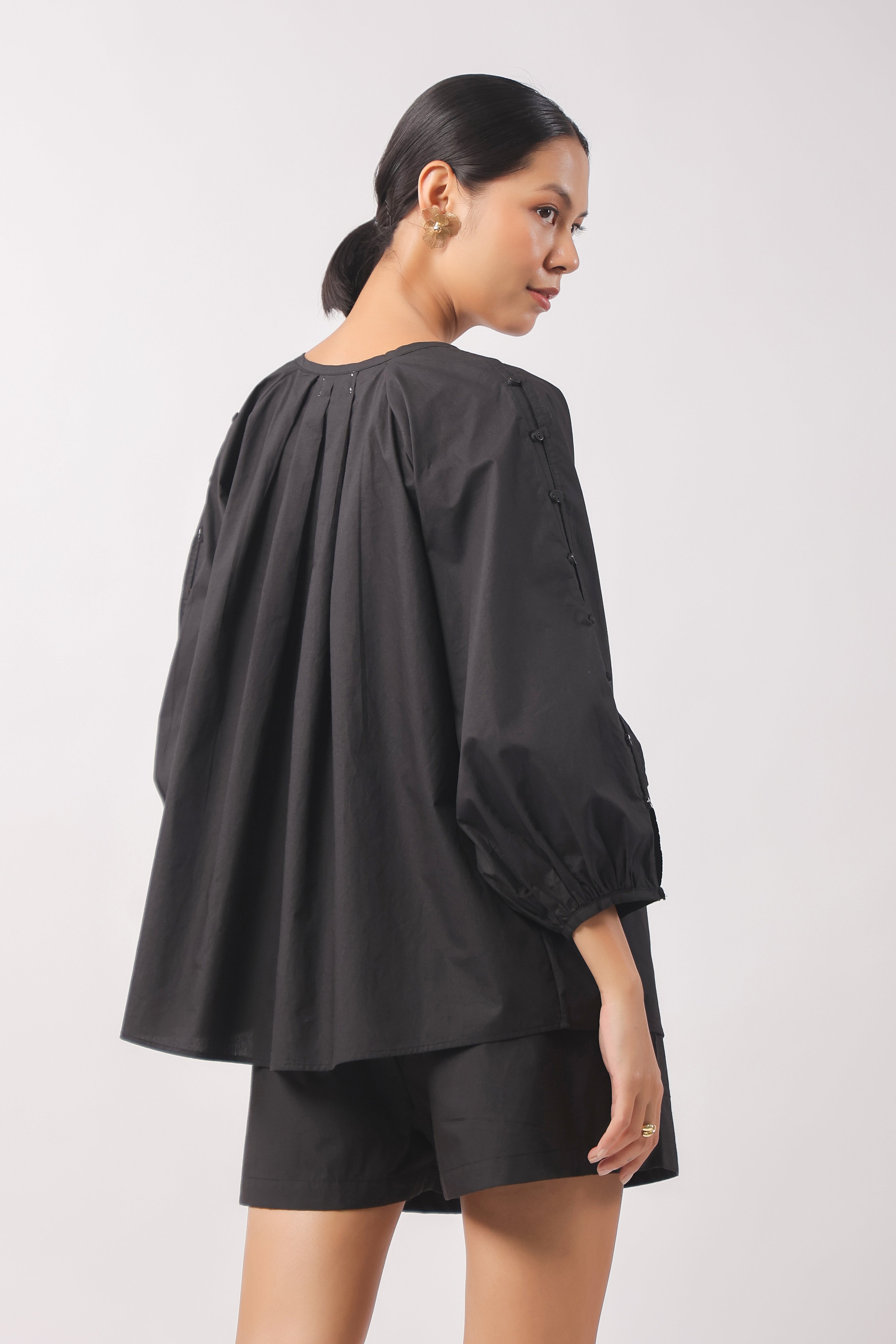 Women’s Black Cotton Top with Black Shorts Co-Ord Set
