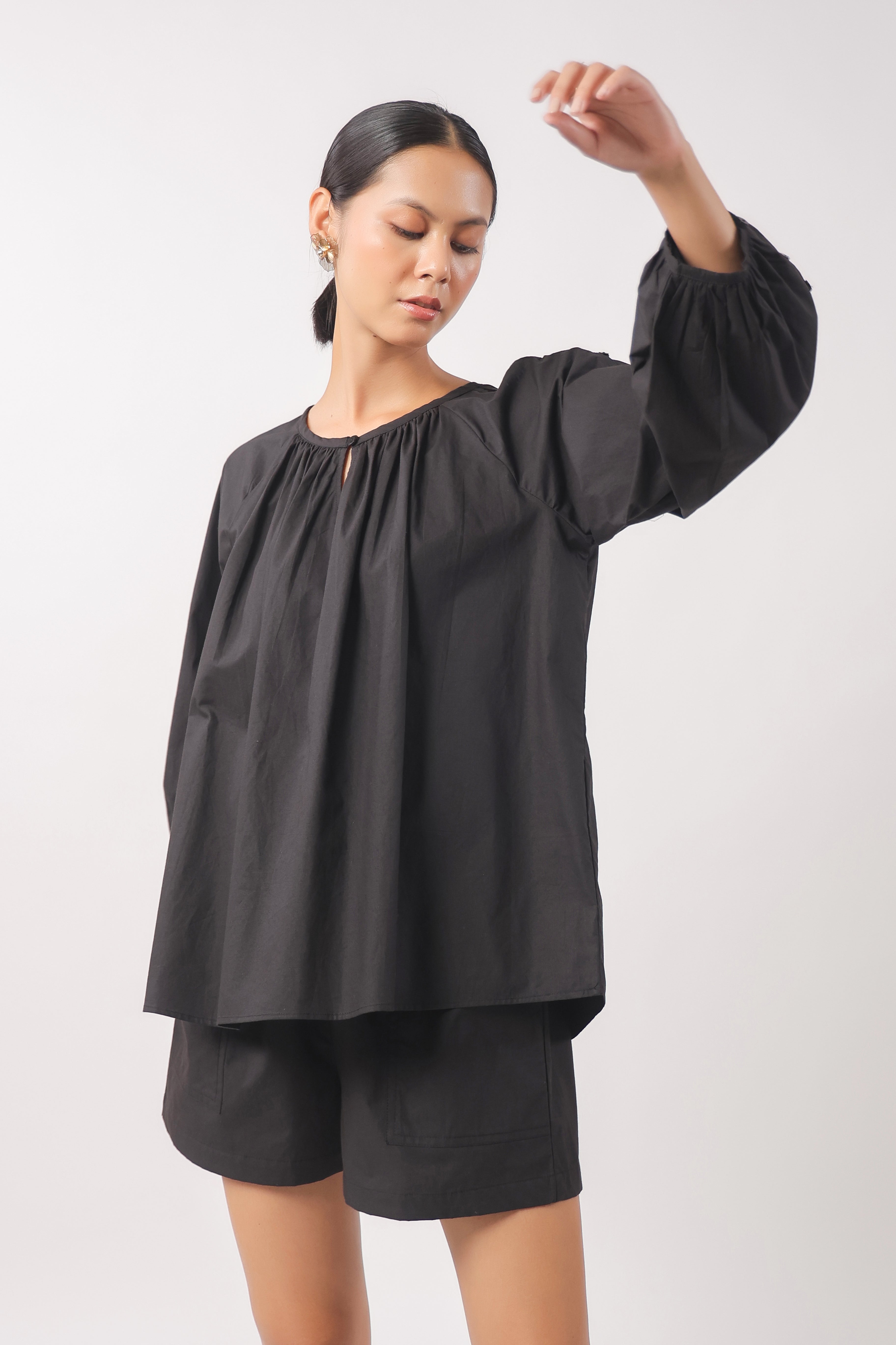 Women’s Black Cotton Top with Black Shorts Co-Ord Set