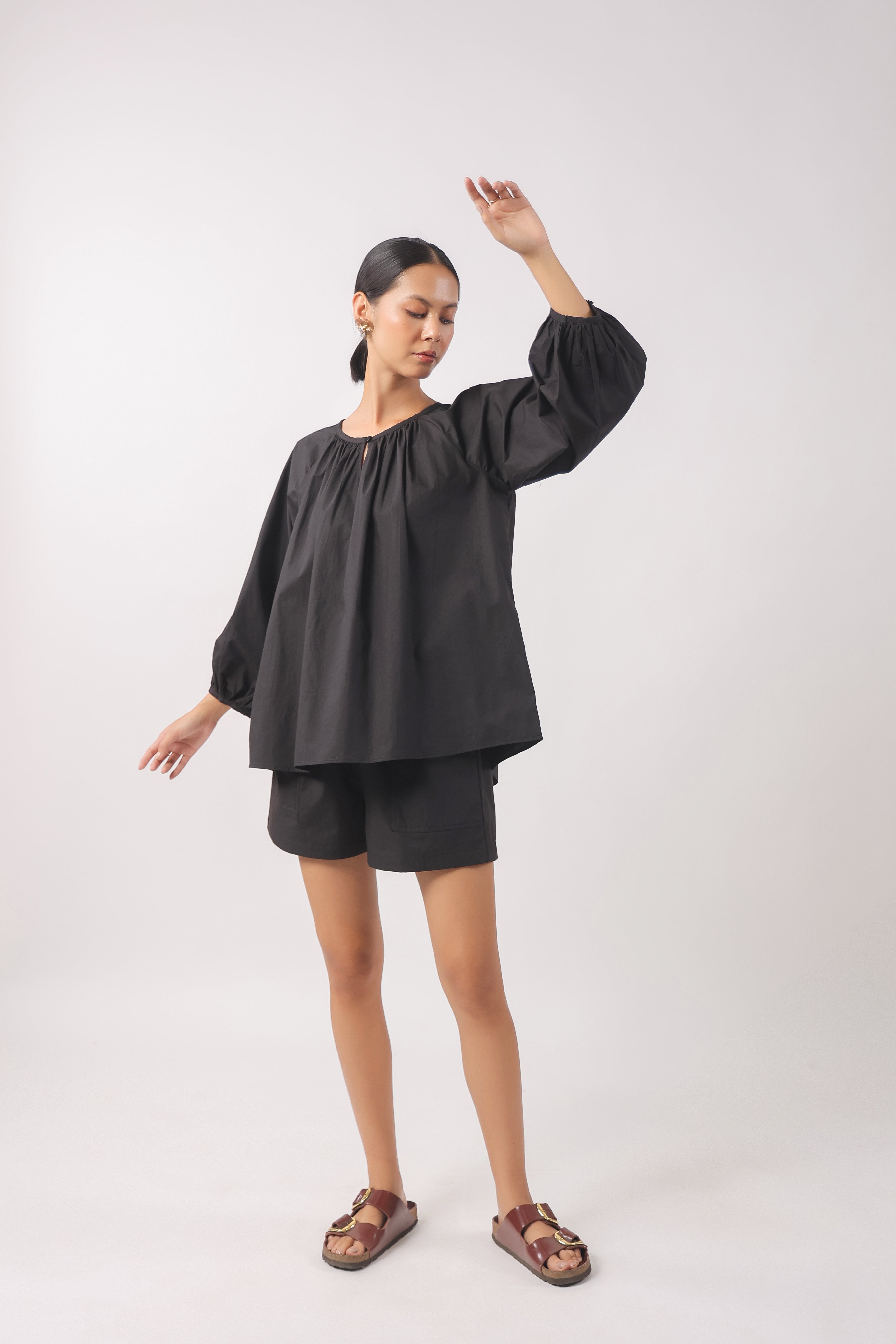 Women’s Black Cotton Top with Black Shorts Co-Ord Set