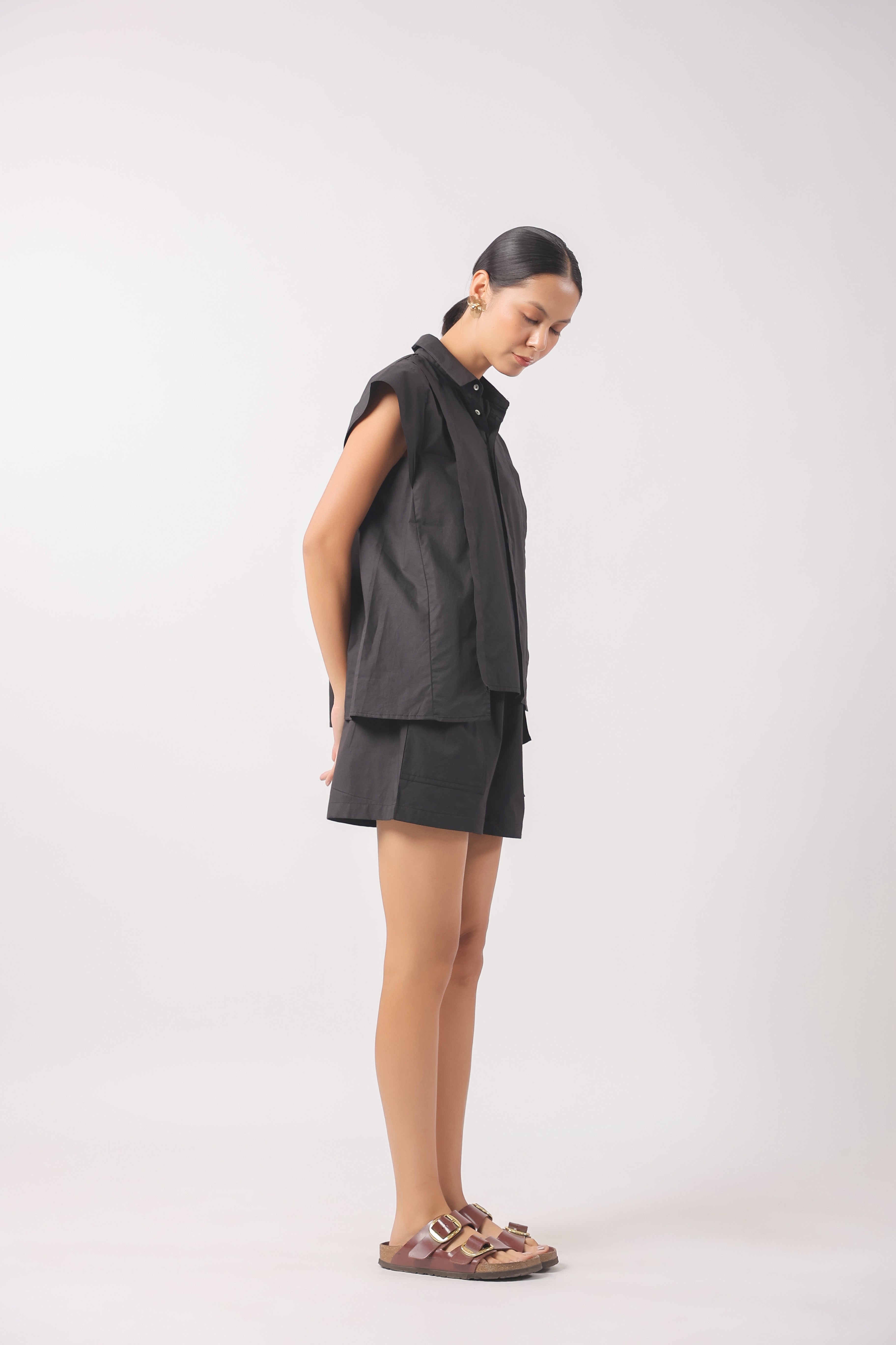 Women’s Black Cotton Top with Black Shorts Co-Ord Set