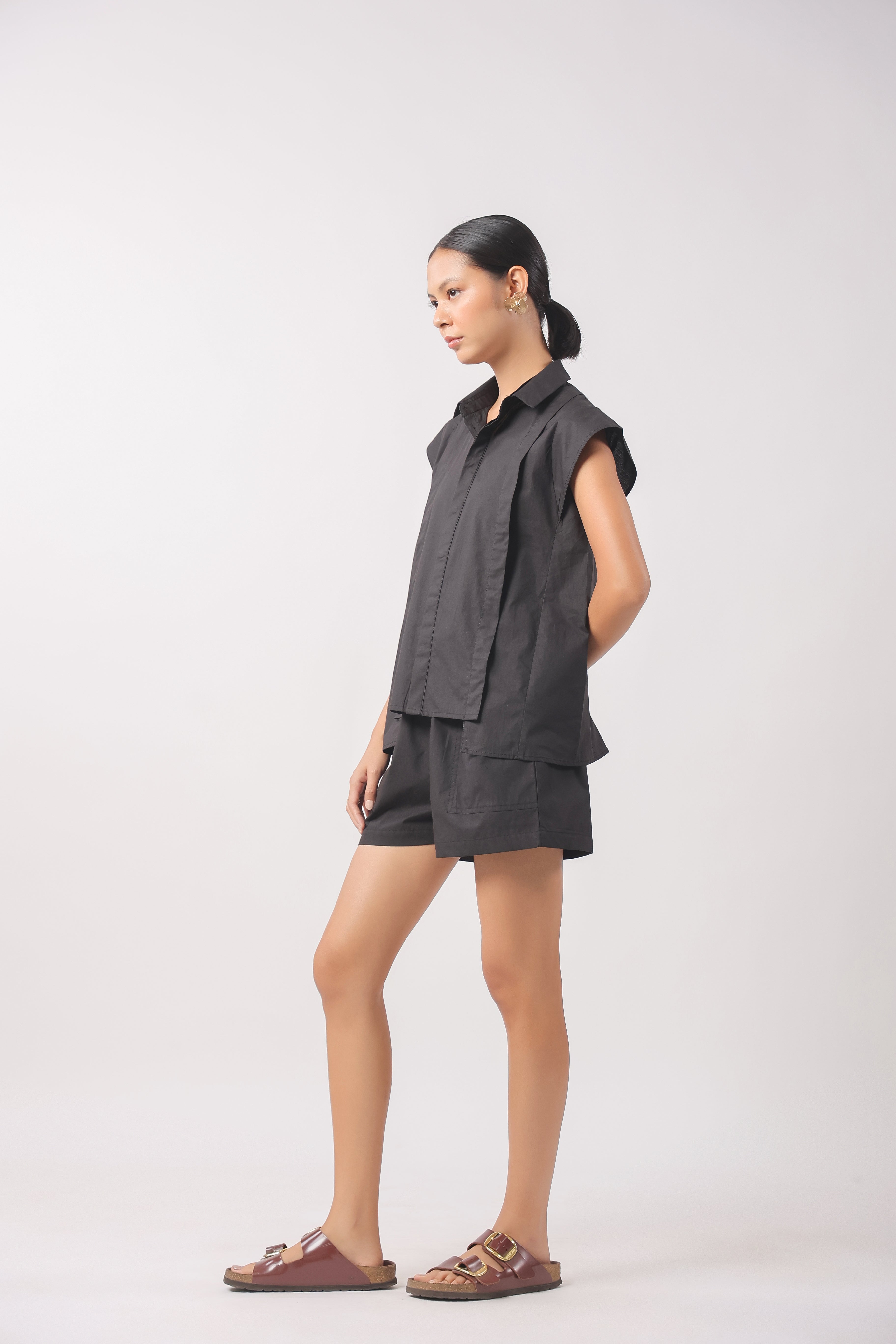 Women’s Black Cotton Top with Black Shorts Co-Ord Set