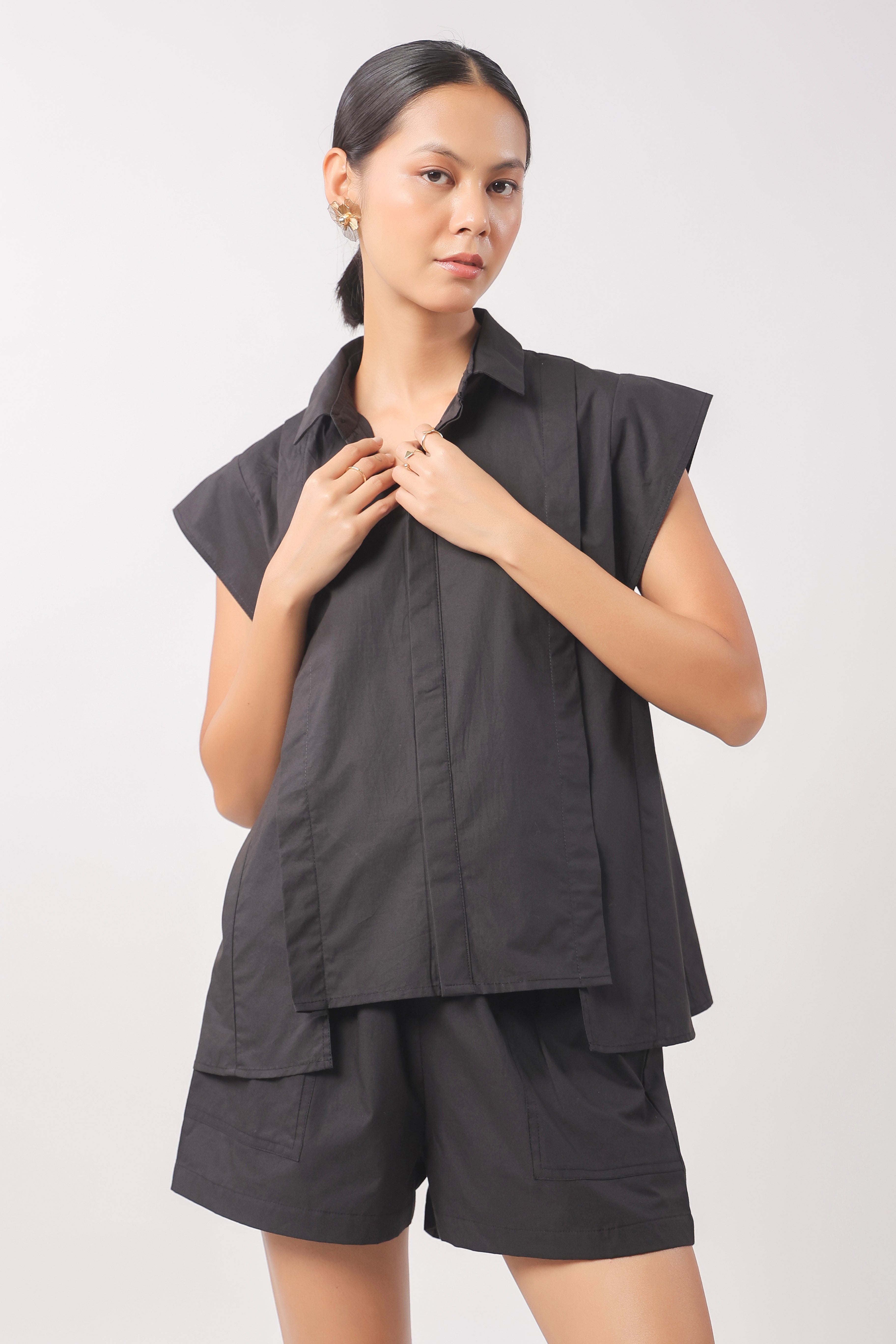 Women’s Black Cotton Top with Black Shorts Co-Ord Set