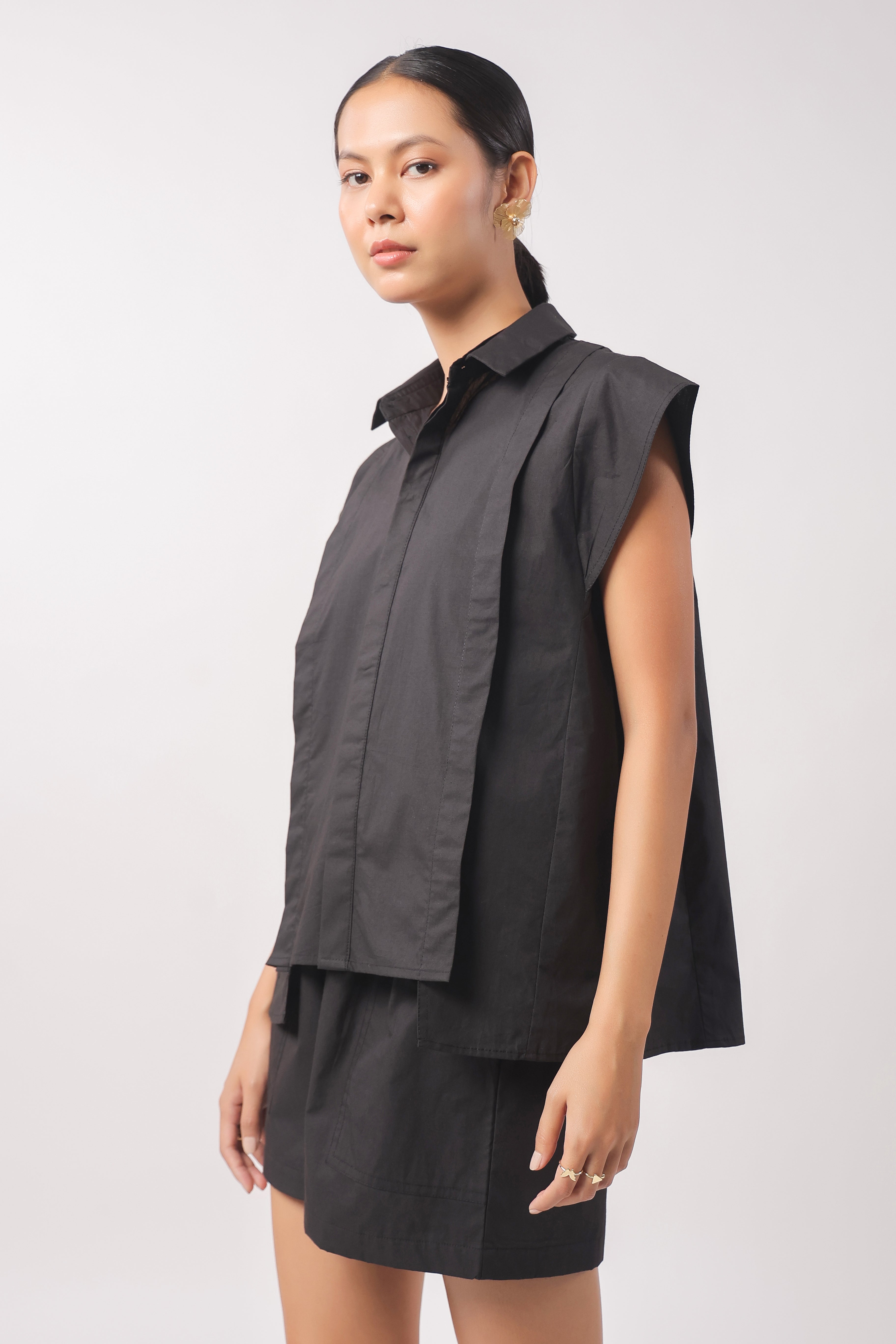 Women’s Black Cotton Top with Black Shorts Co-Ord Set