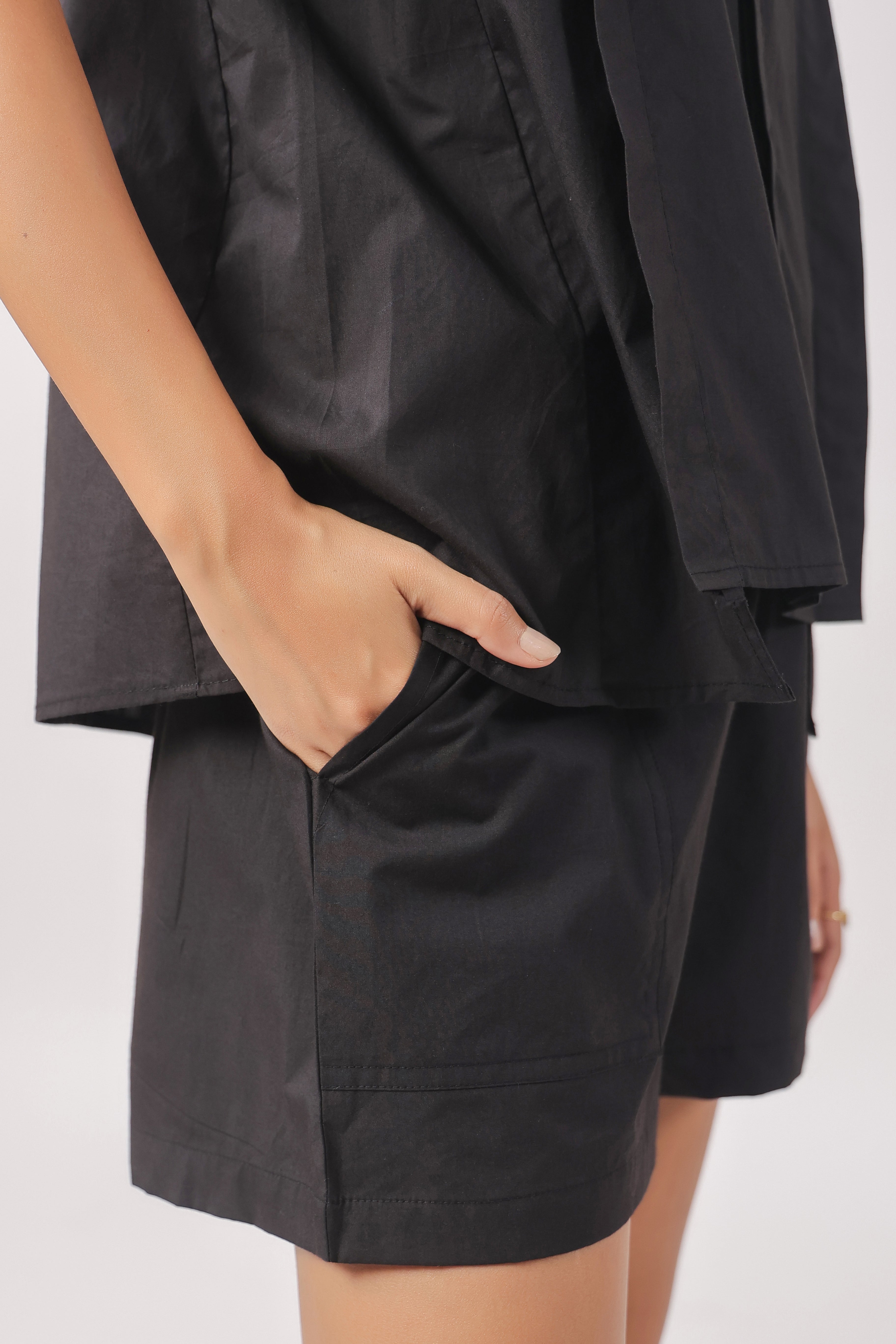 Women’s Black Cotton Top with Black Shorts Co-Ord Set