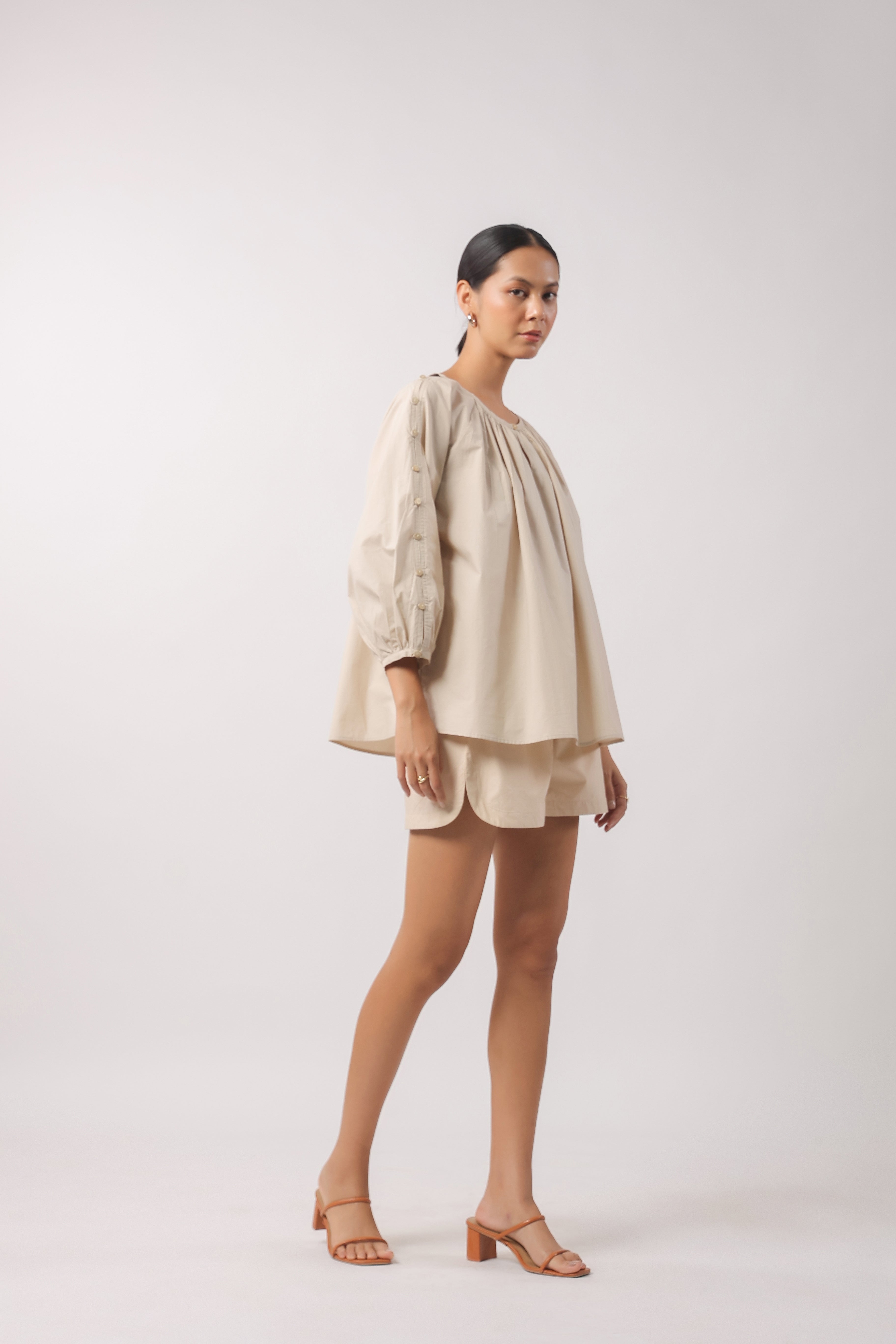 Women’s Beige Cotton Poplin Co-Ord Set