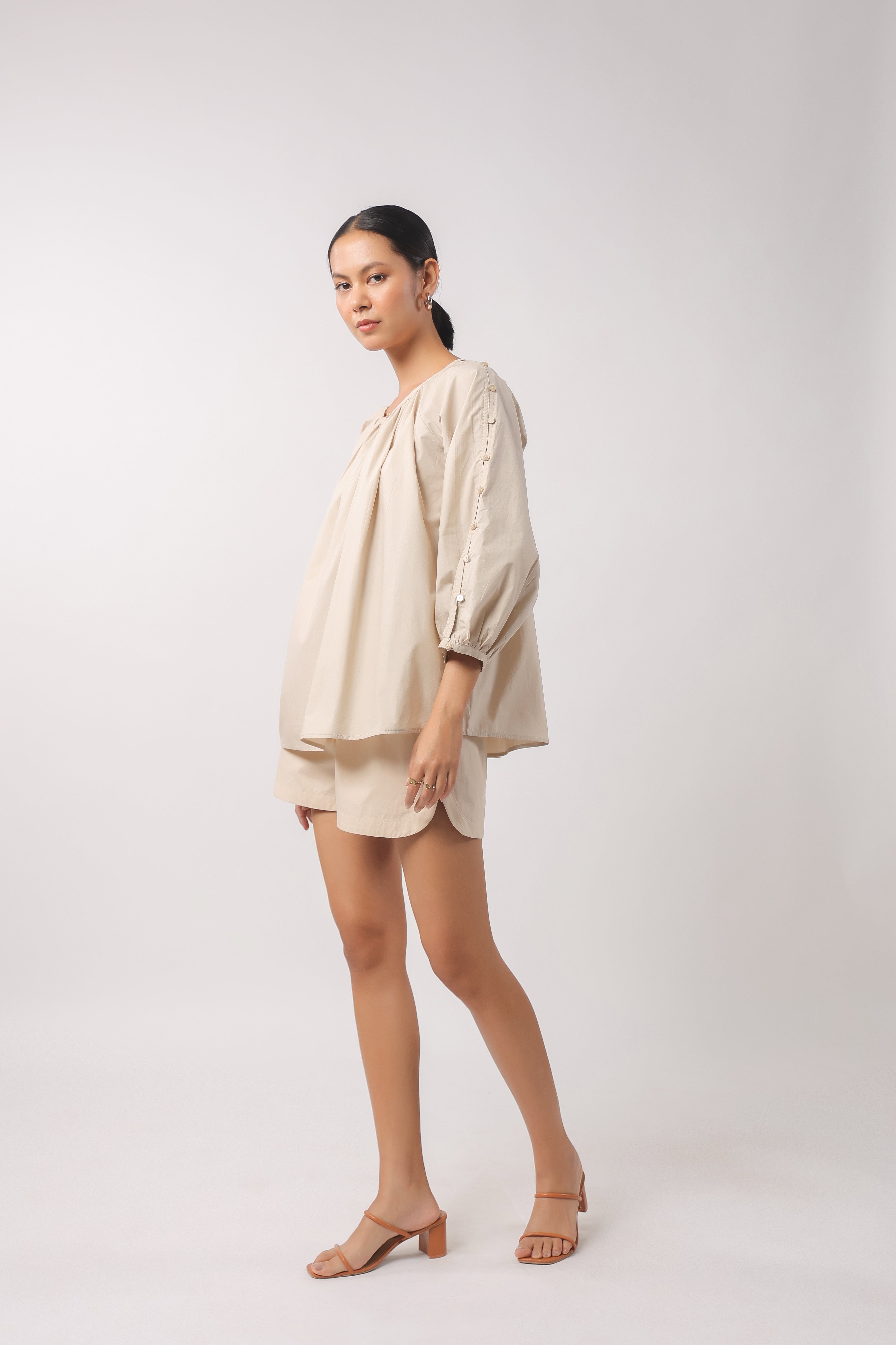 Women’s Beige Cotton Poplin Co-Ord Set