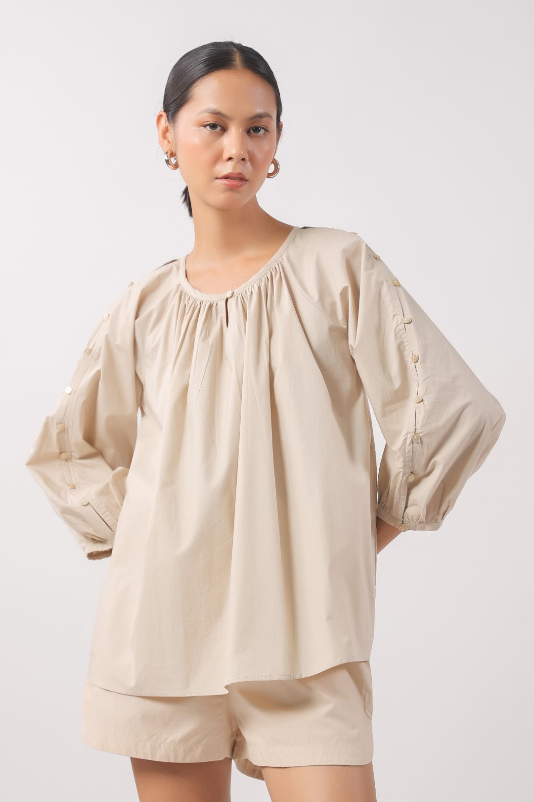 Women’s Beige Cotton Poplin Top