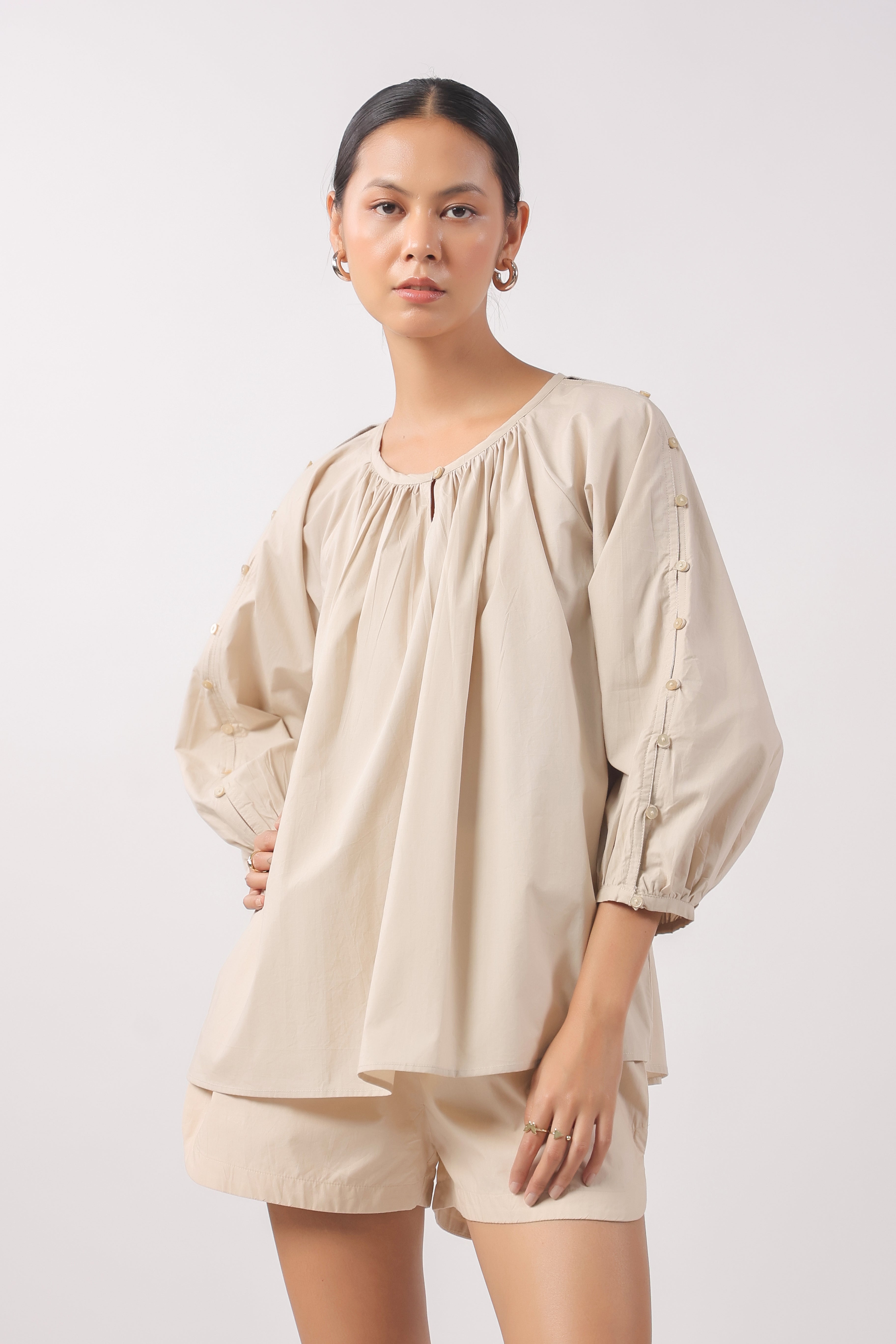 Women’s Beige Cotton Poplin Co-Ord Set