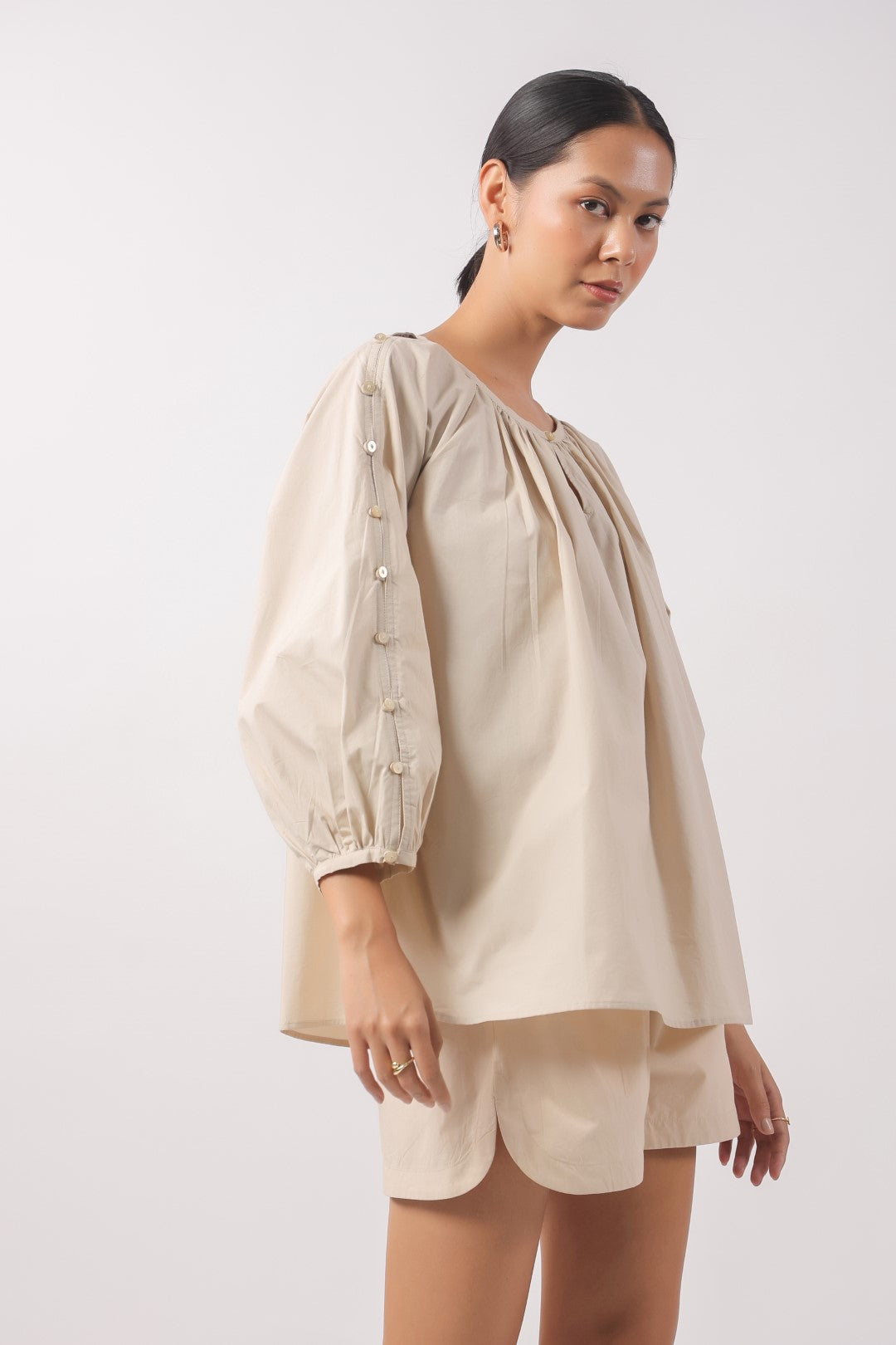 Women’s Beige Cotton Poplin Top