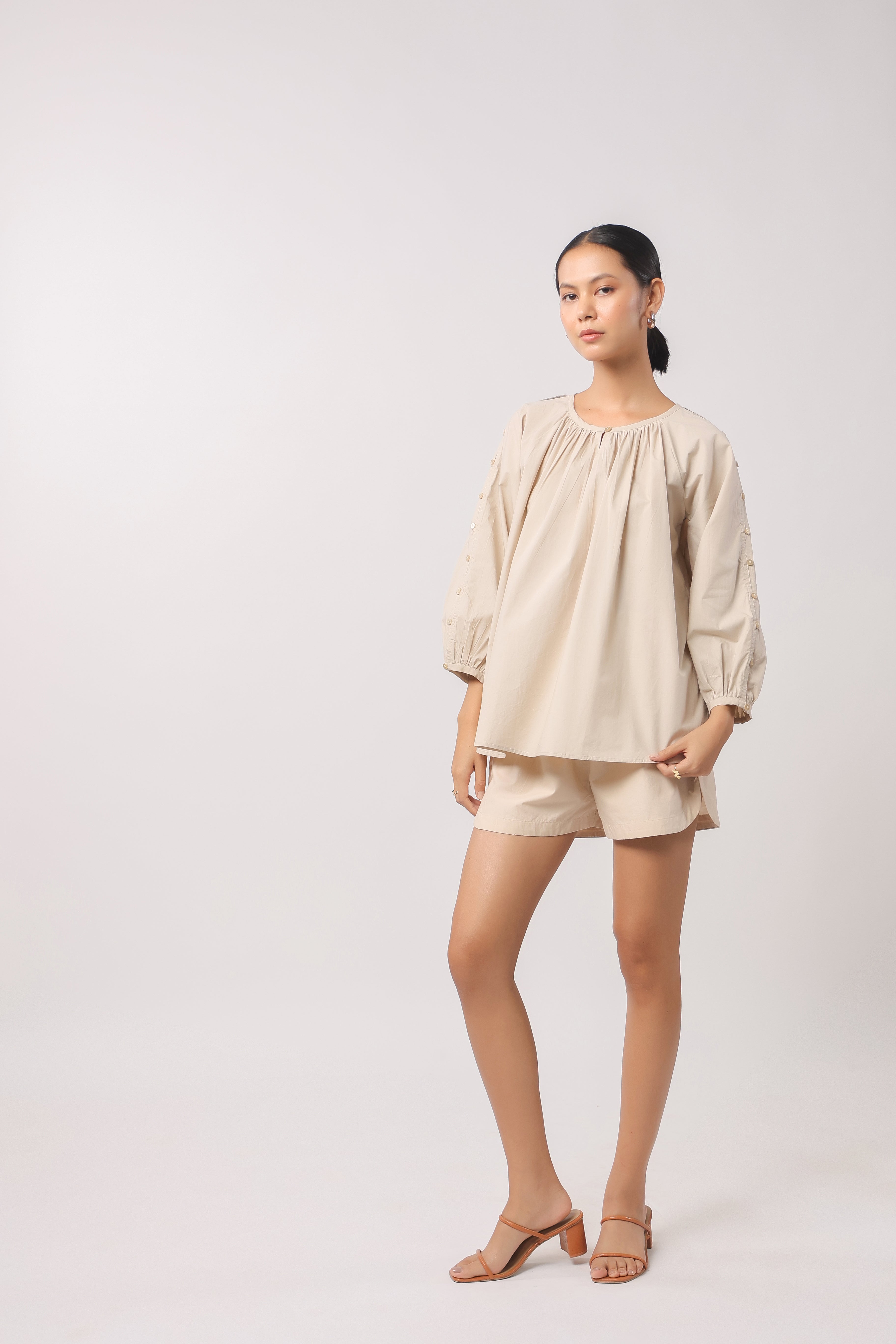 Women’s Beige Cotton Poplin Co-Ord Set