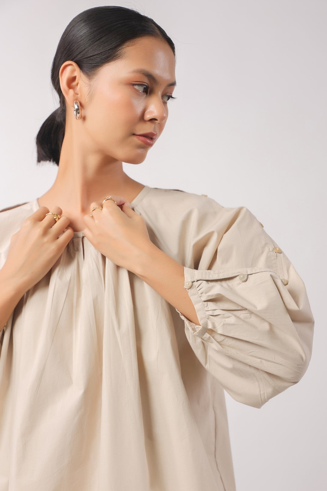 Women’s Beige Cotton Poplin Top