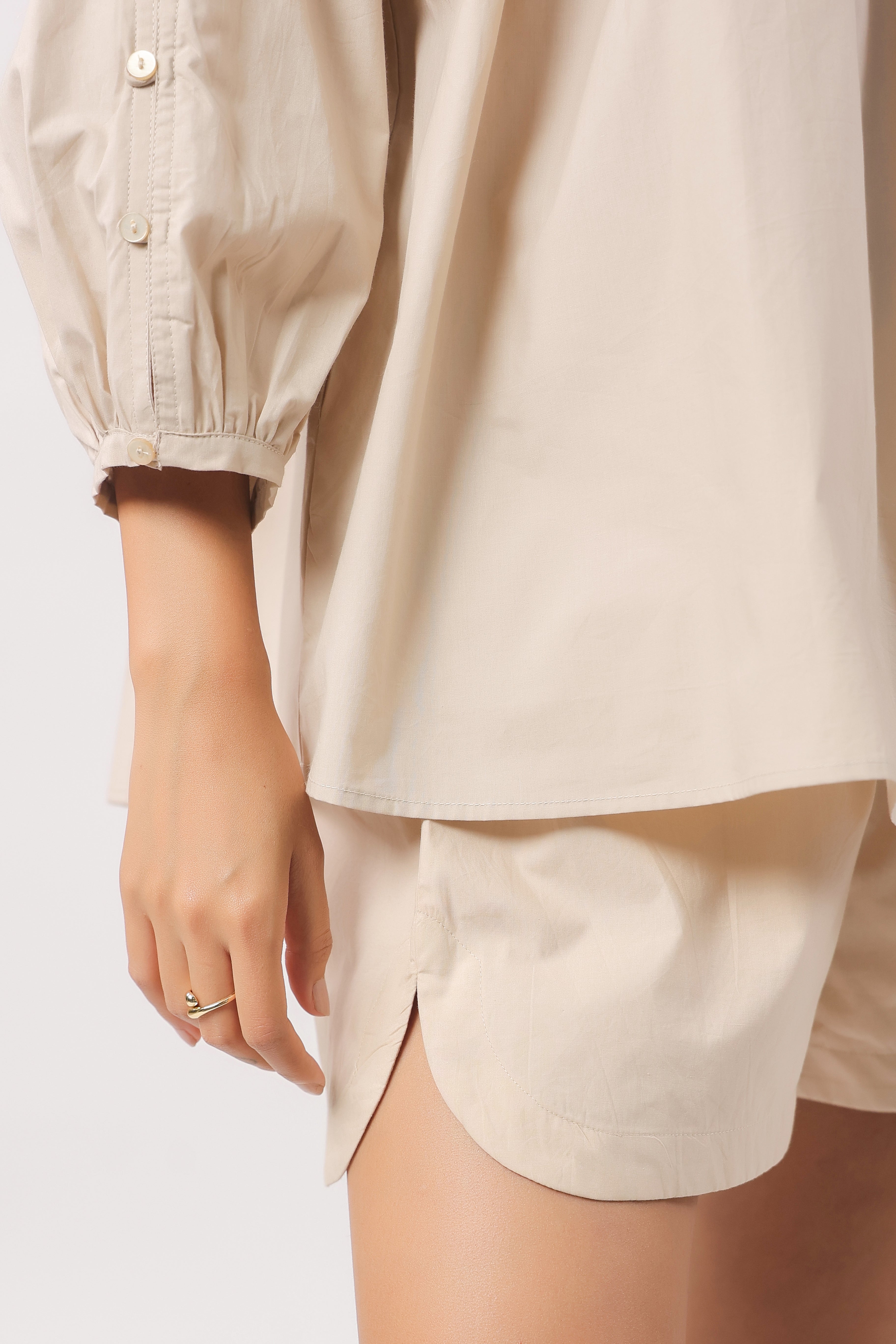 Women’s Beige Cotton Poplin Co-Ord Set