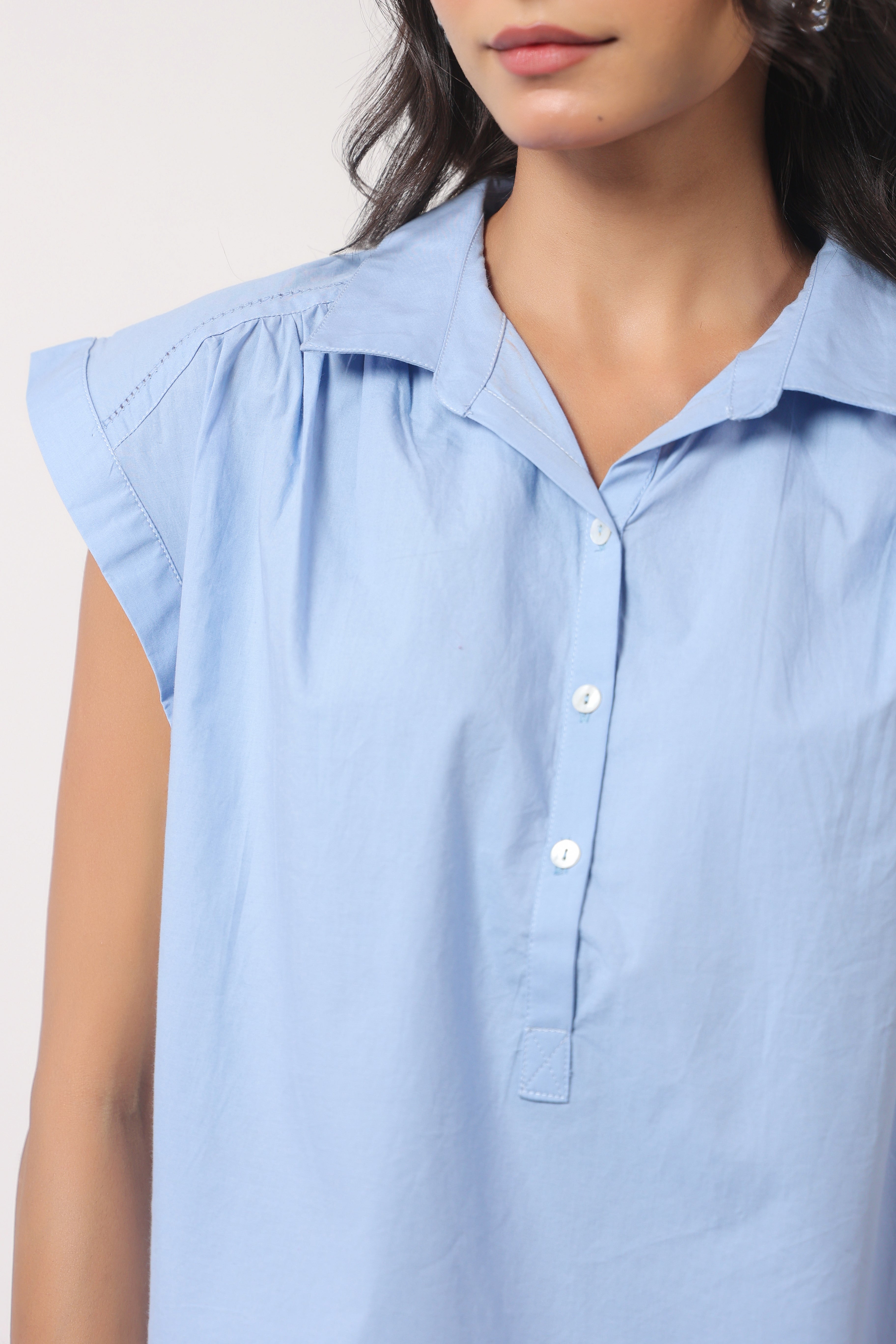 Women's blue cotton tops