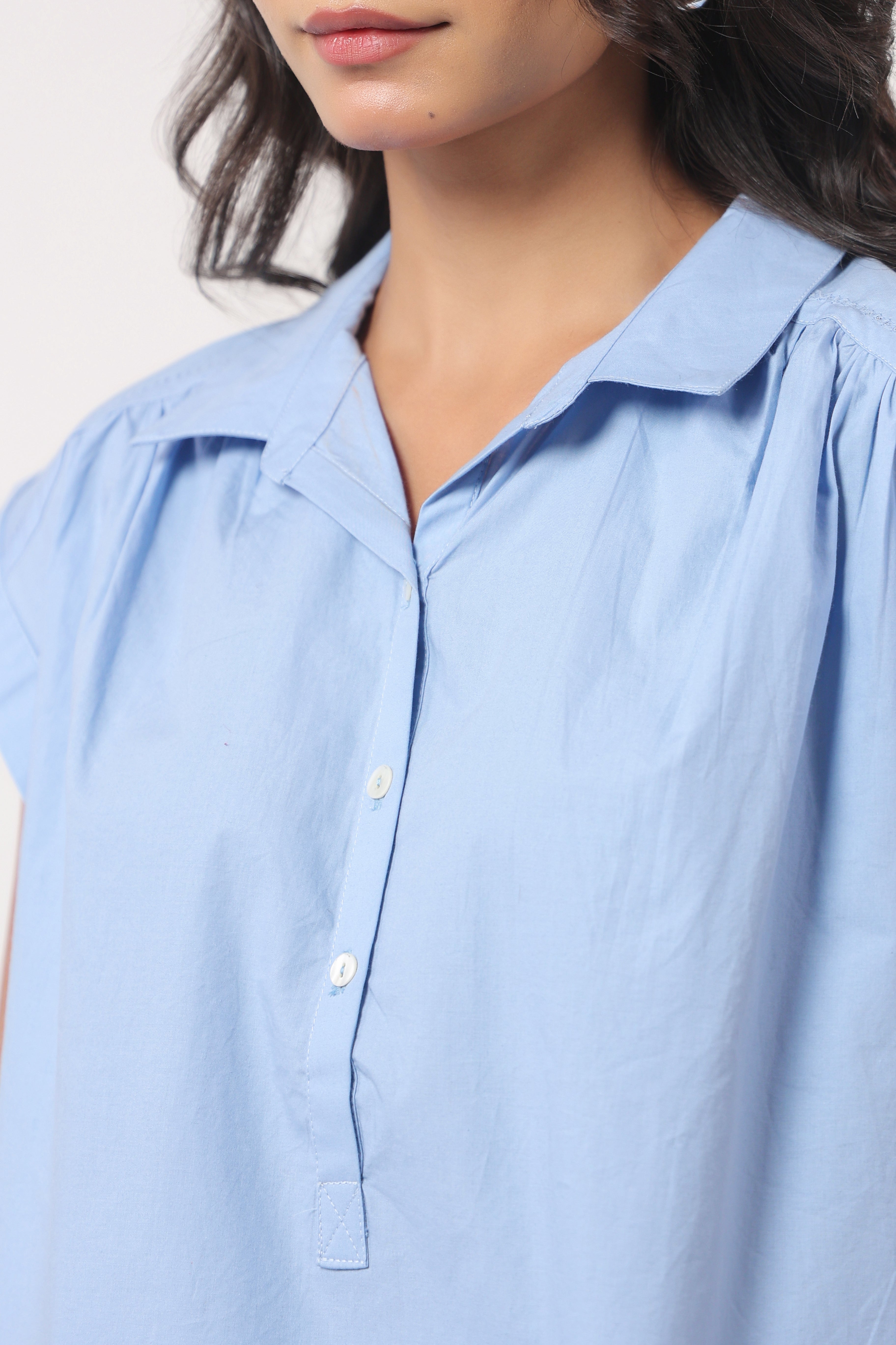 Women's blue cotton tops