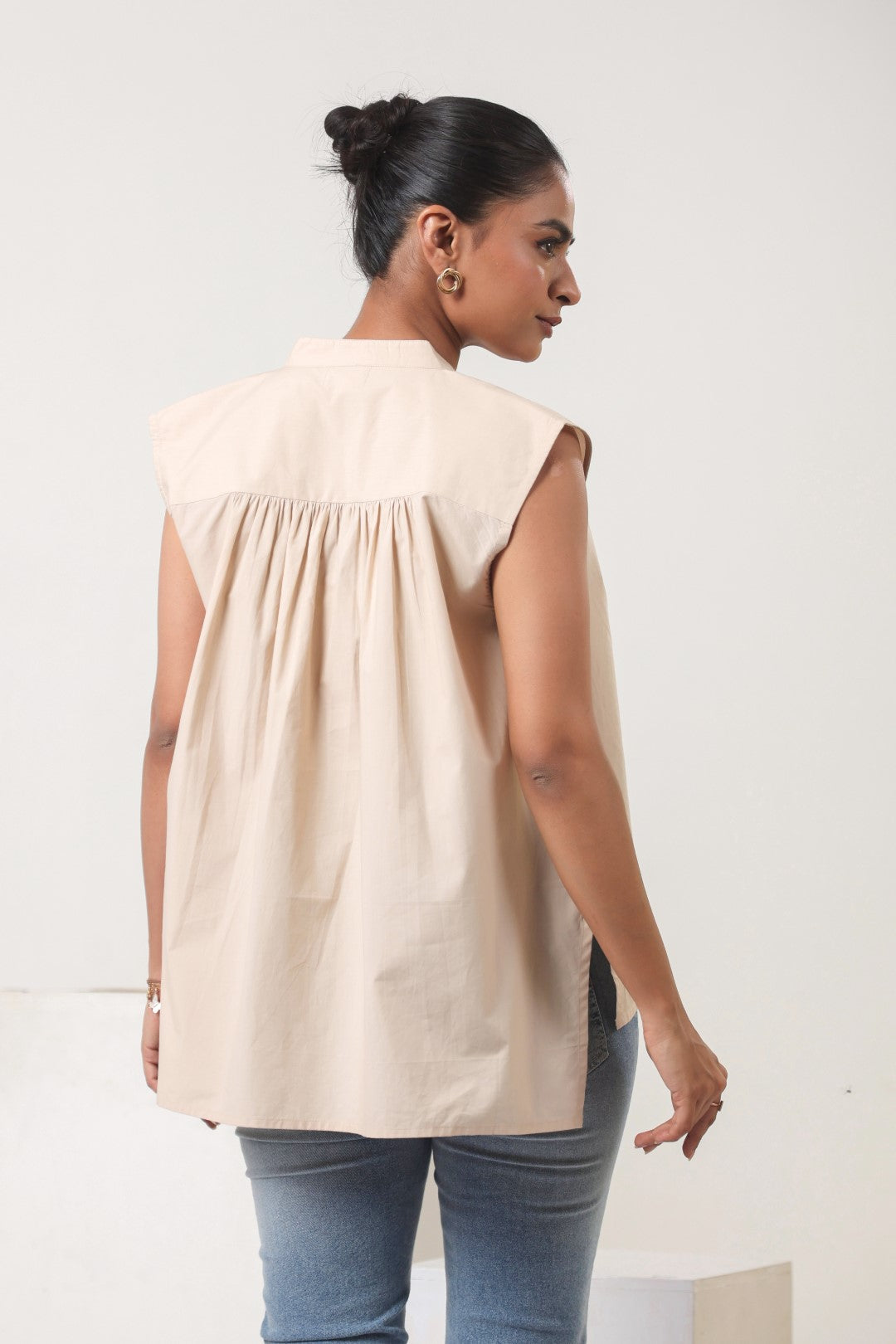 Womens Beige Cotton Top