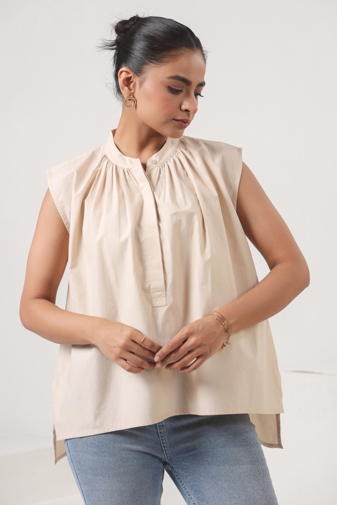 Womens Beige Cotton Top