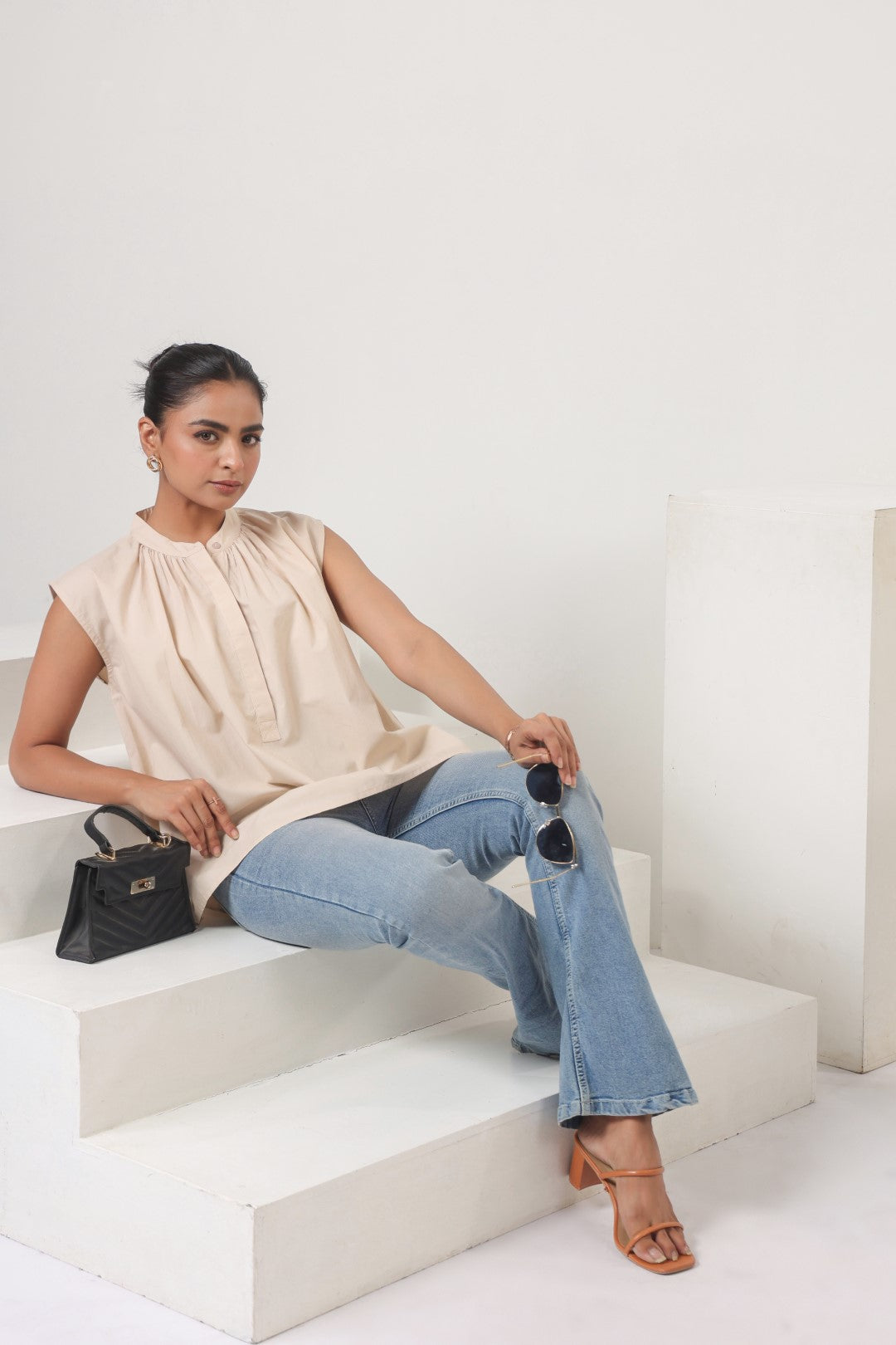 Womens Beige Cotton Top