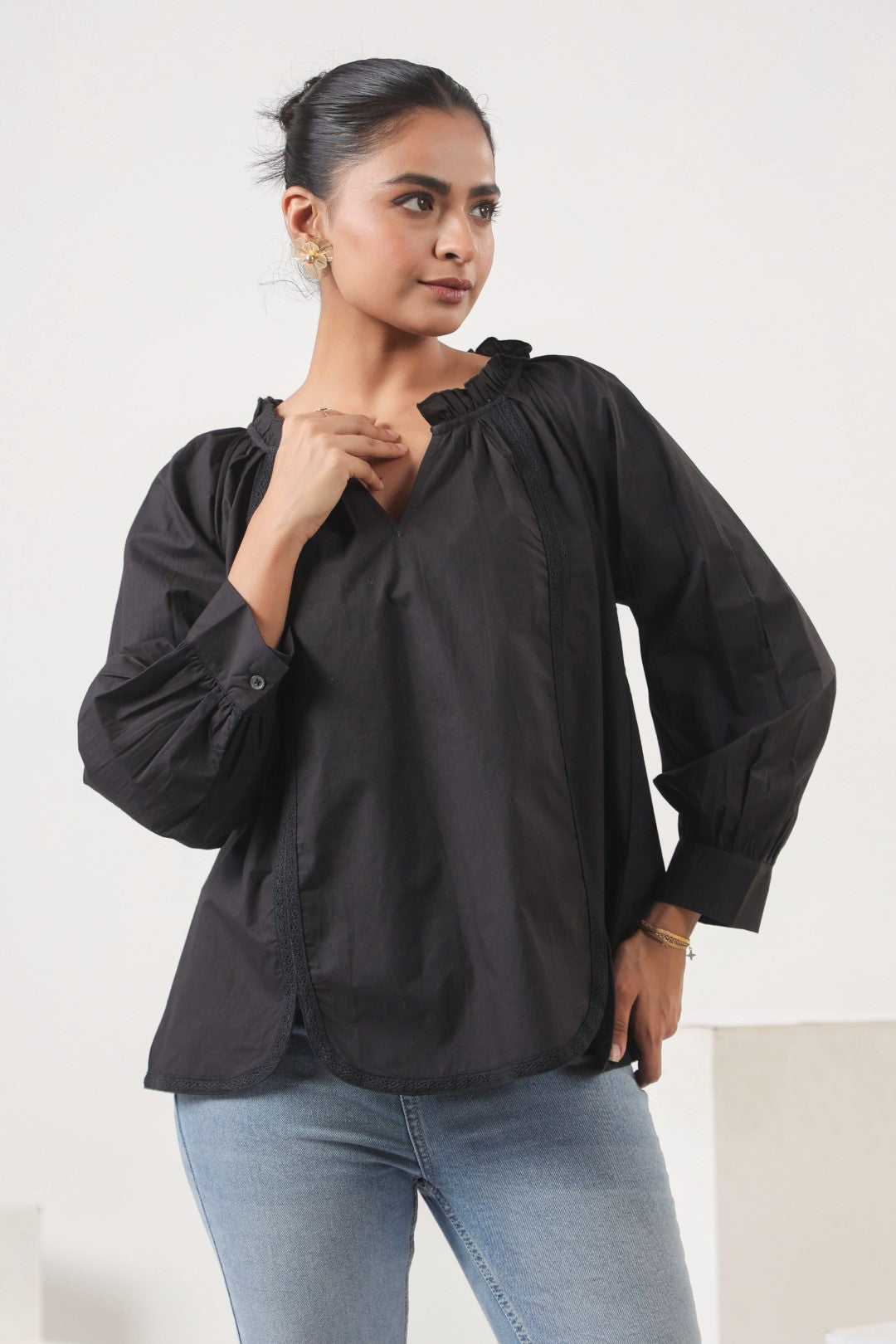 Women’s Cotton Beige Top with Laces
