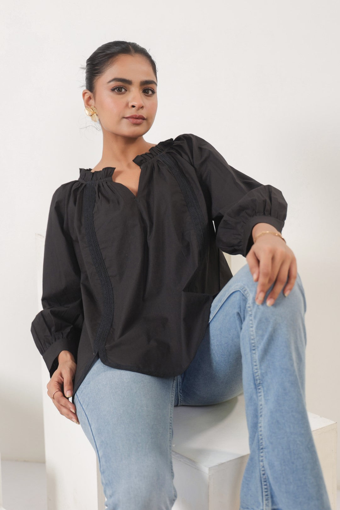 Women’s Cotton Beige Top with Laces