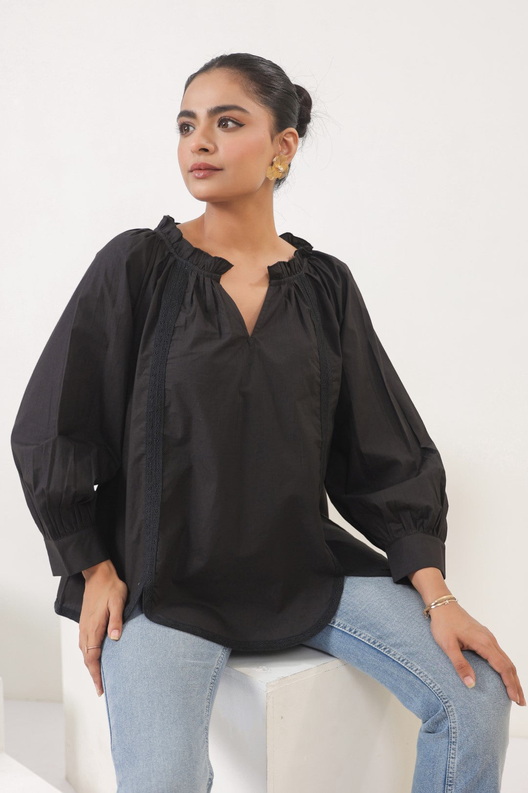 Women’s Cotton Beige Top with Laces