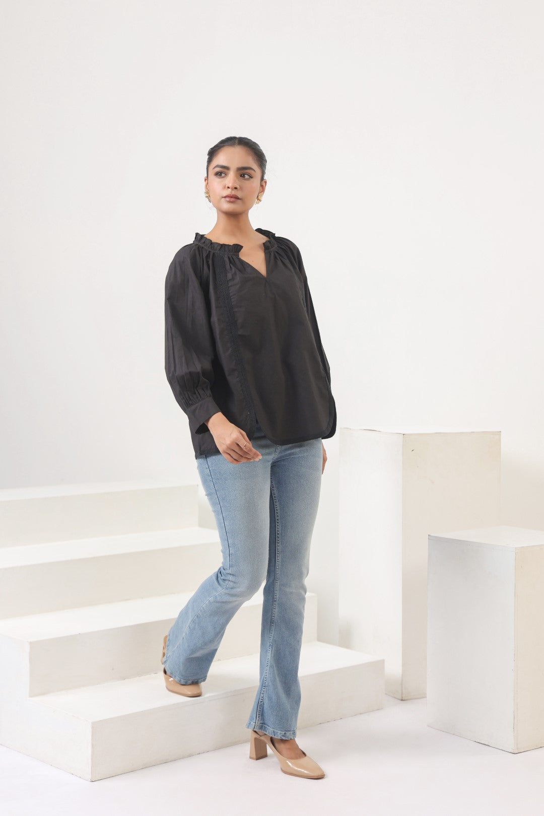 Women’s Cotton Beige Top with Laces