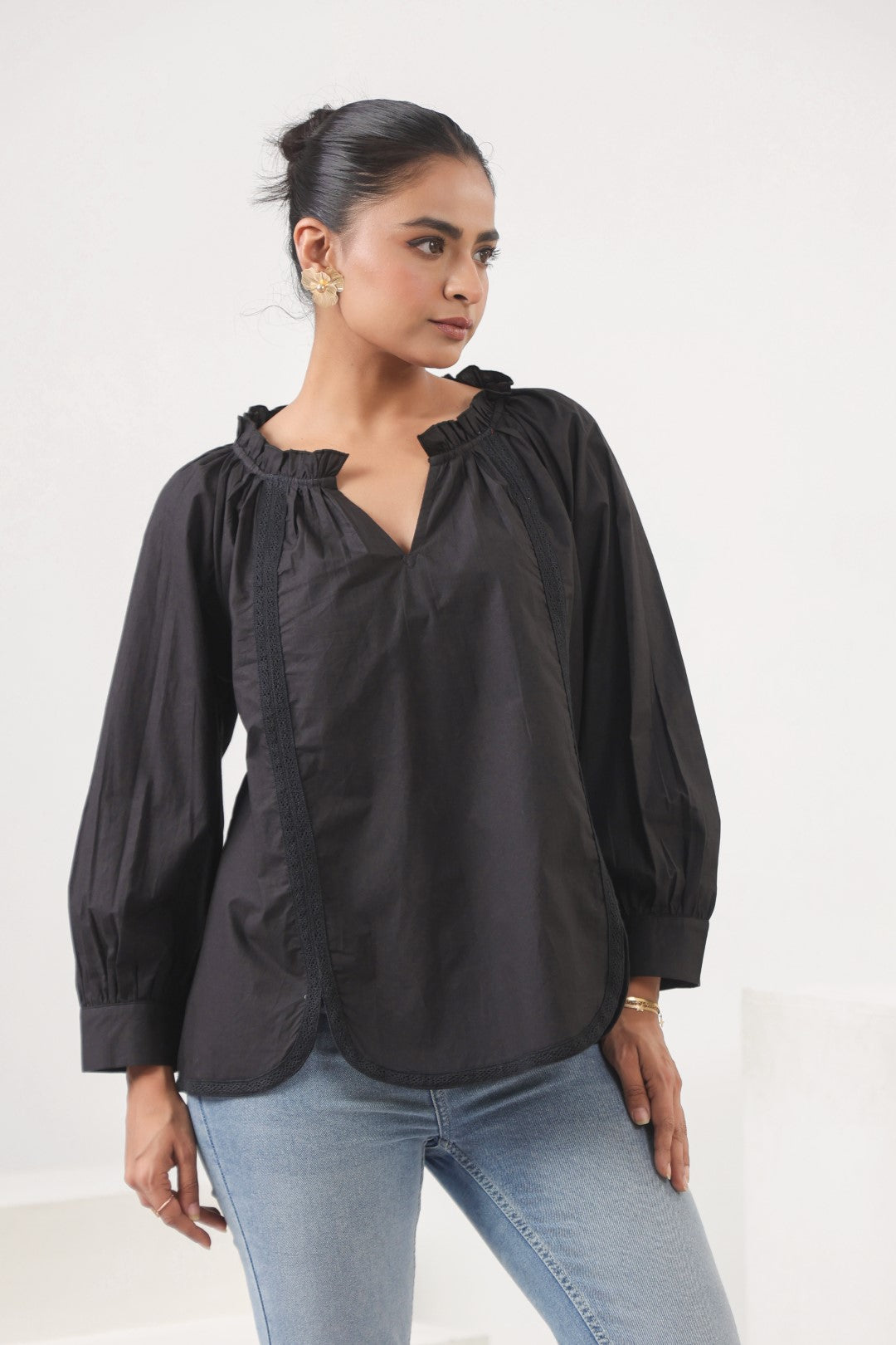 Women’s Cotton Beige Top with Laces