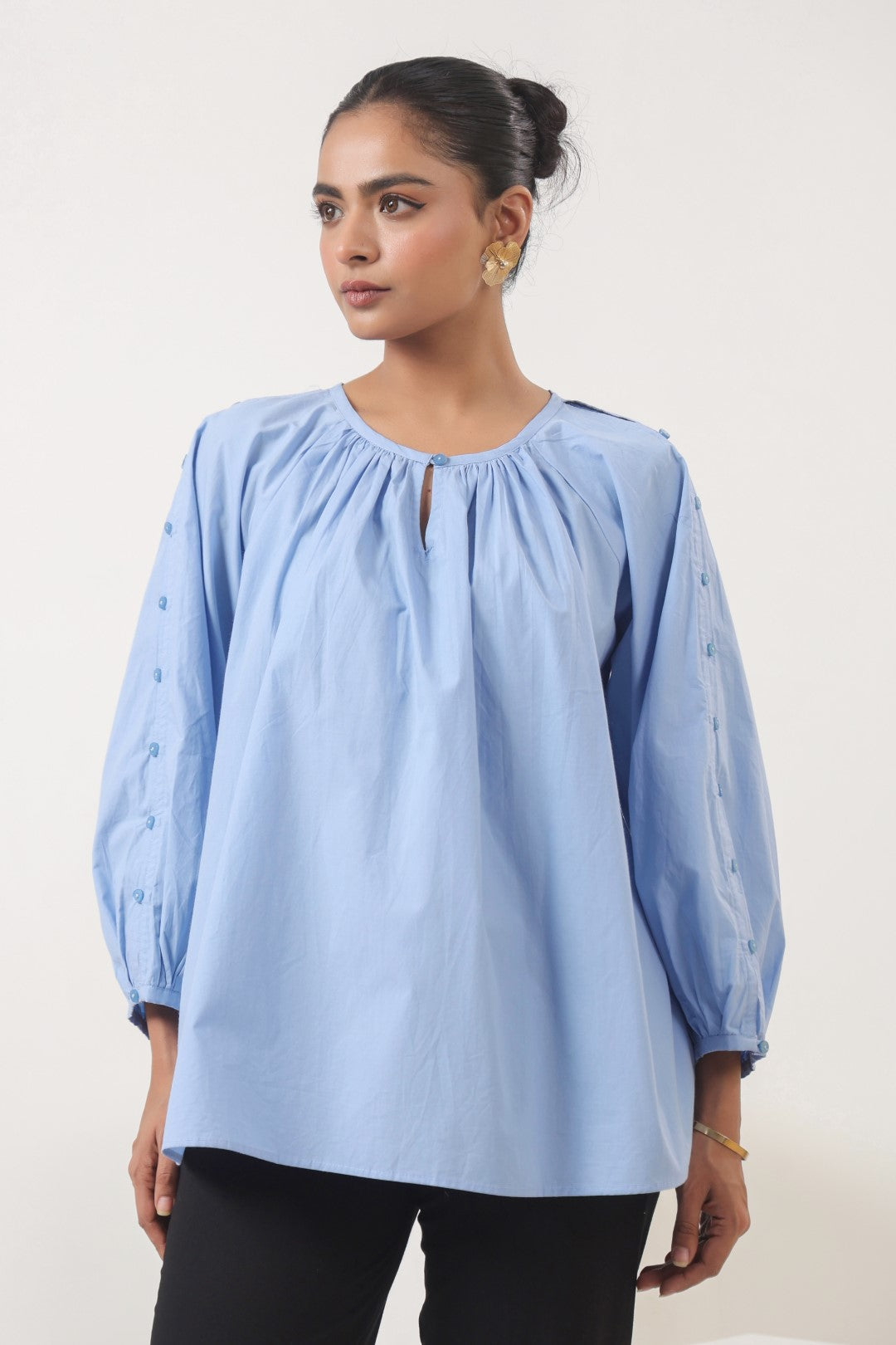 Women's blue cotton tops