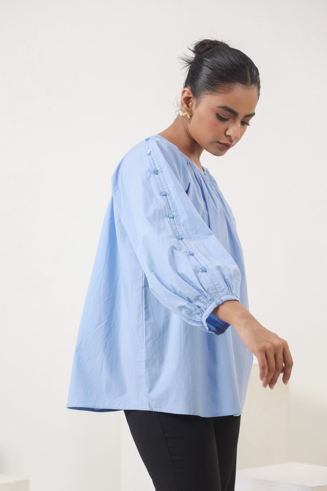 Women's blue cotton tops