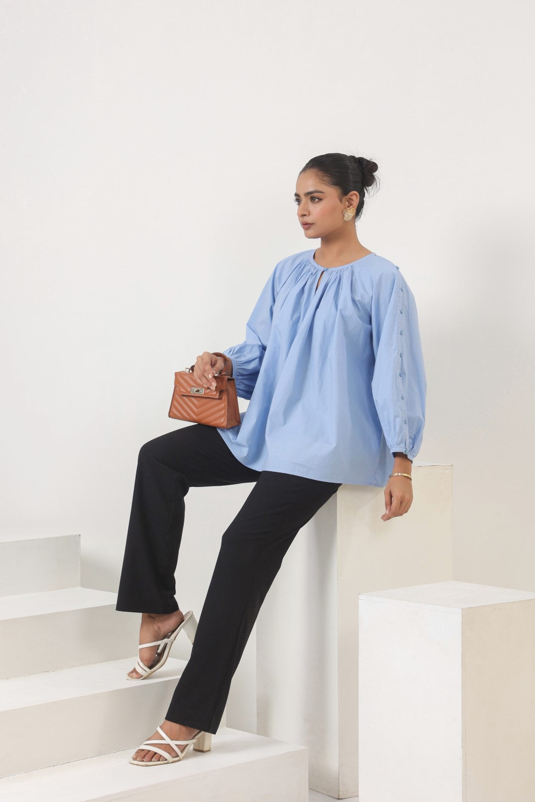 Women's blue cotton tops