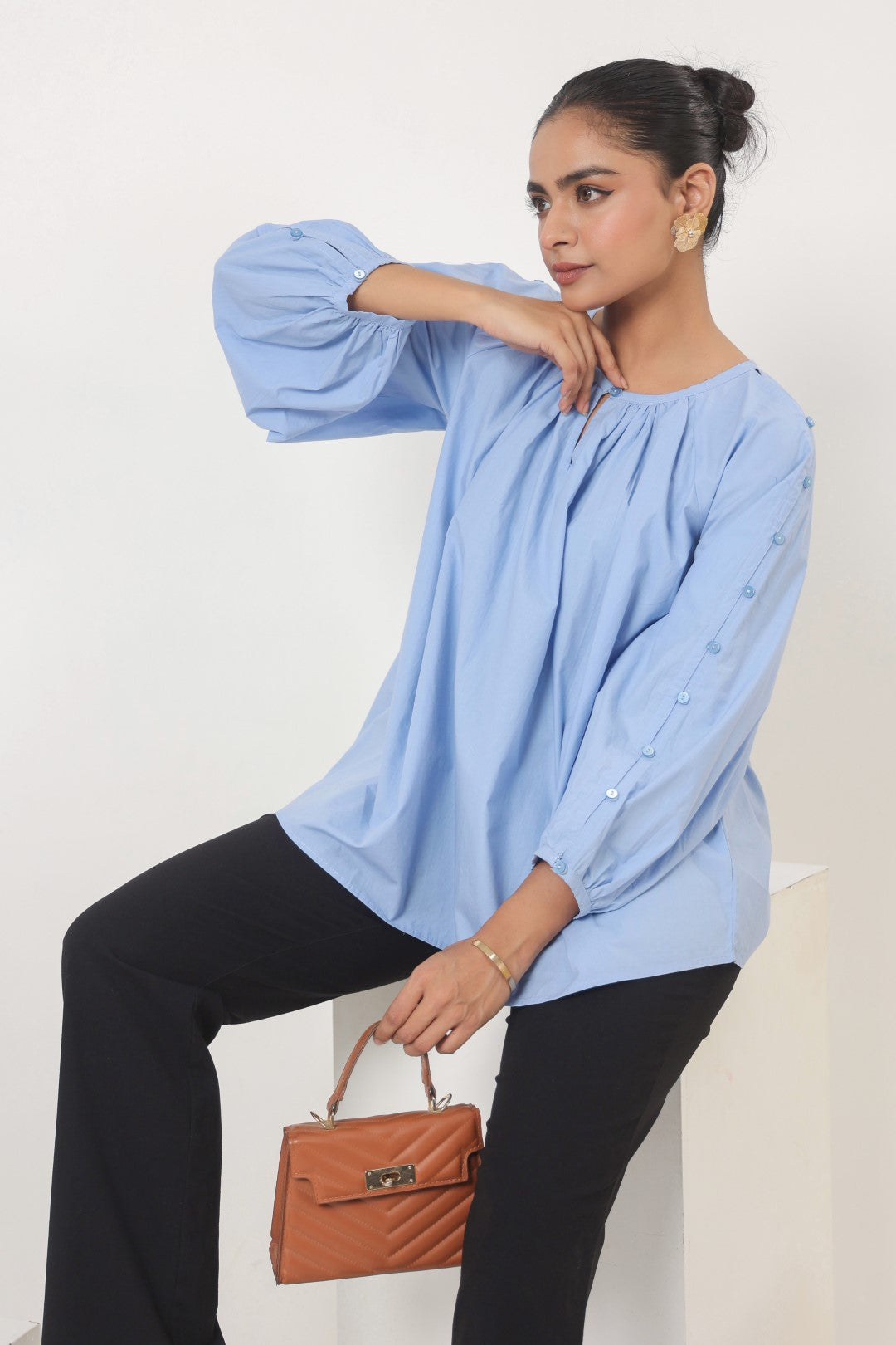 Women's blue cotton tops