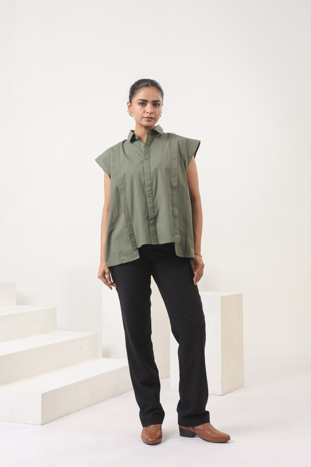 Women’s Green Cotton Poplin Top