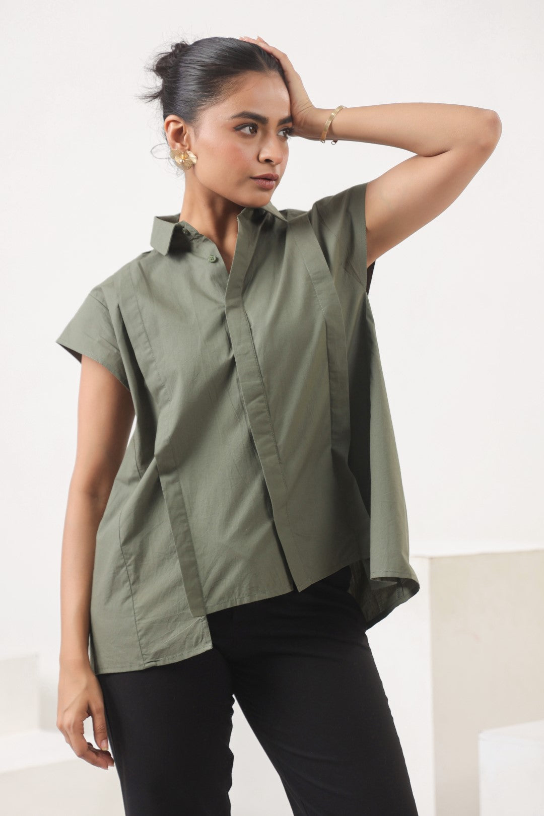 Women’s Green Cotton Poplin Top