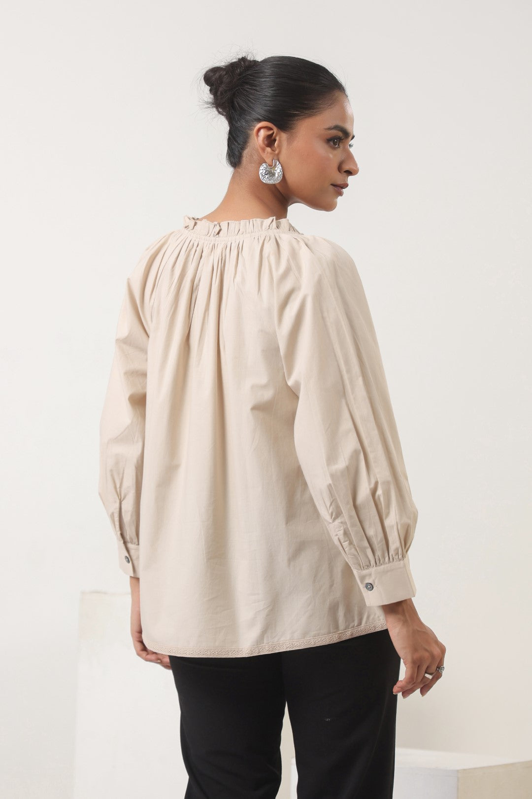 Women Cotton Beige Top With laces