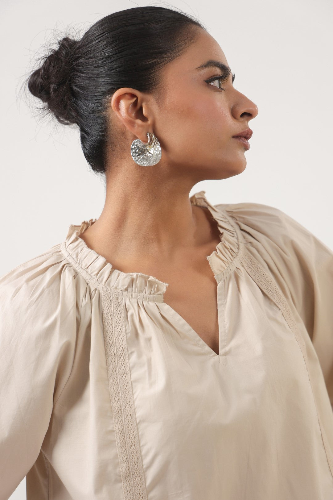 Women Cotton Beige Top With laces