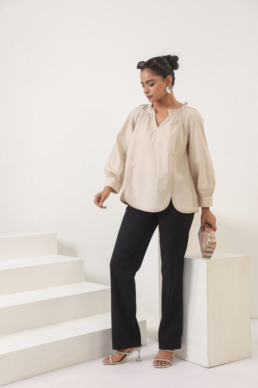 Women Cotton Beige Top With laces