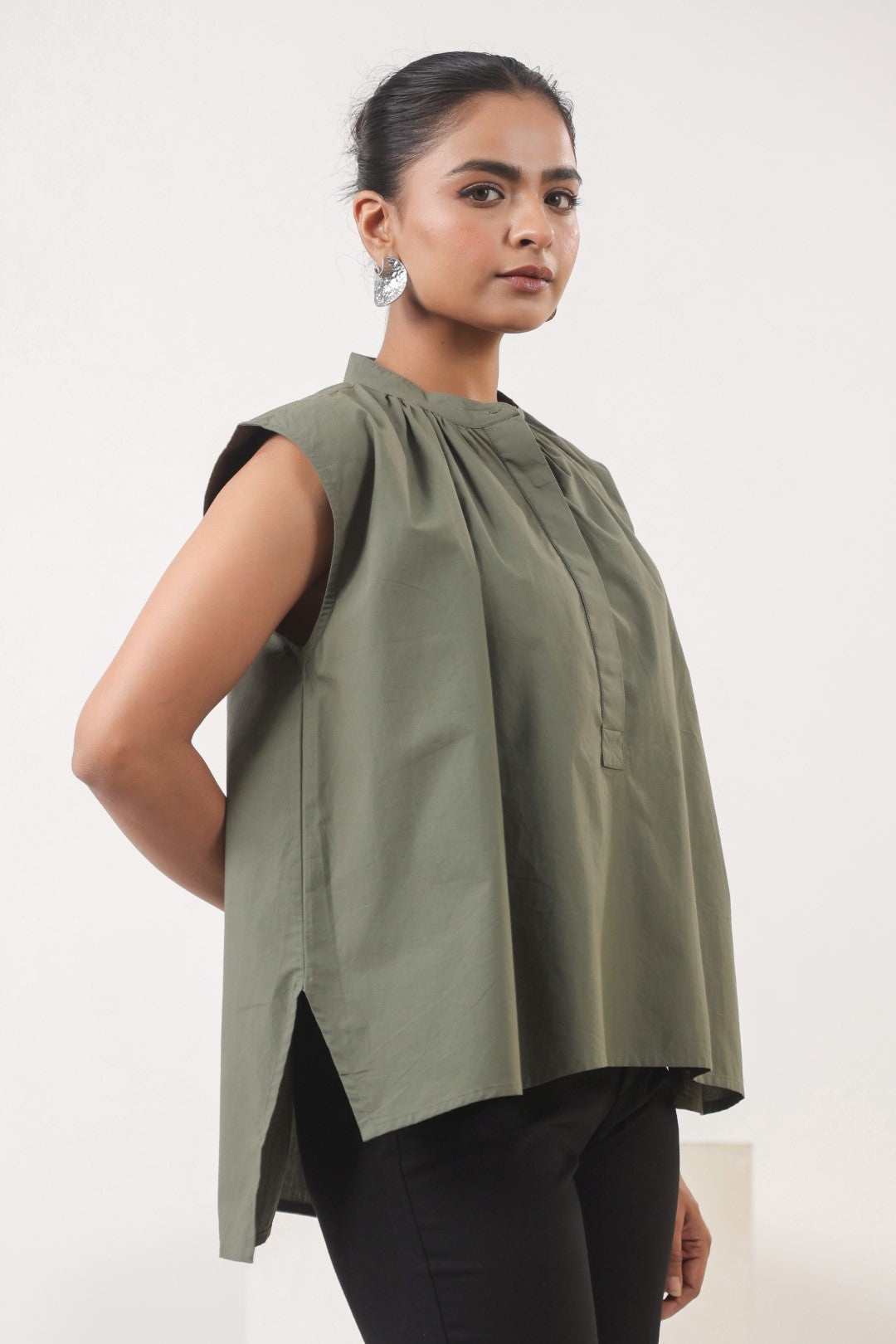 Women’s Green Cotton Poplin Top