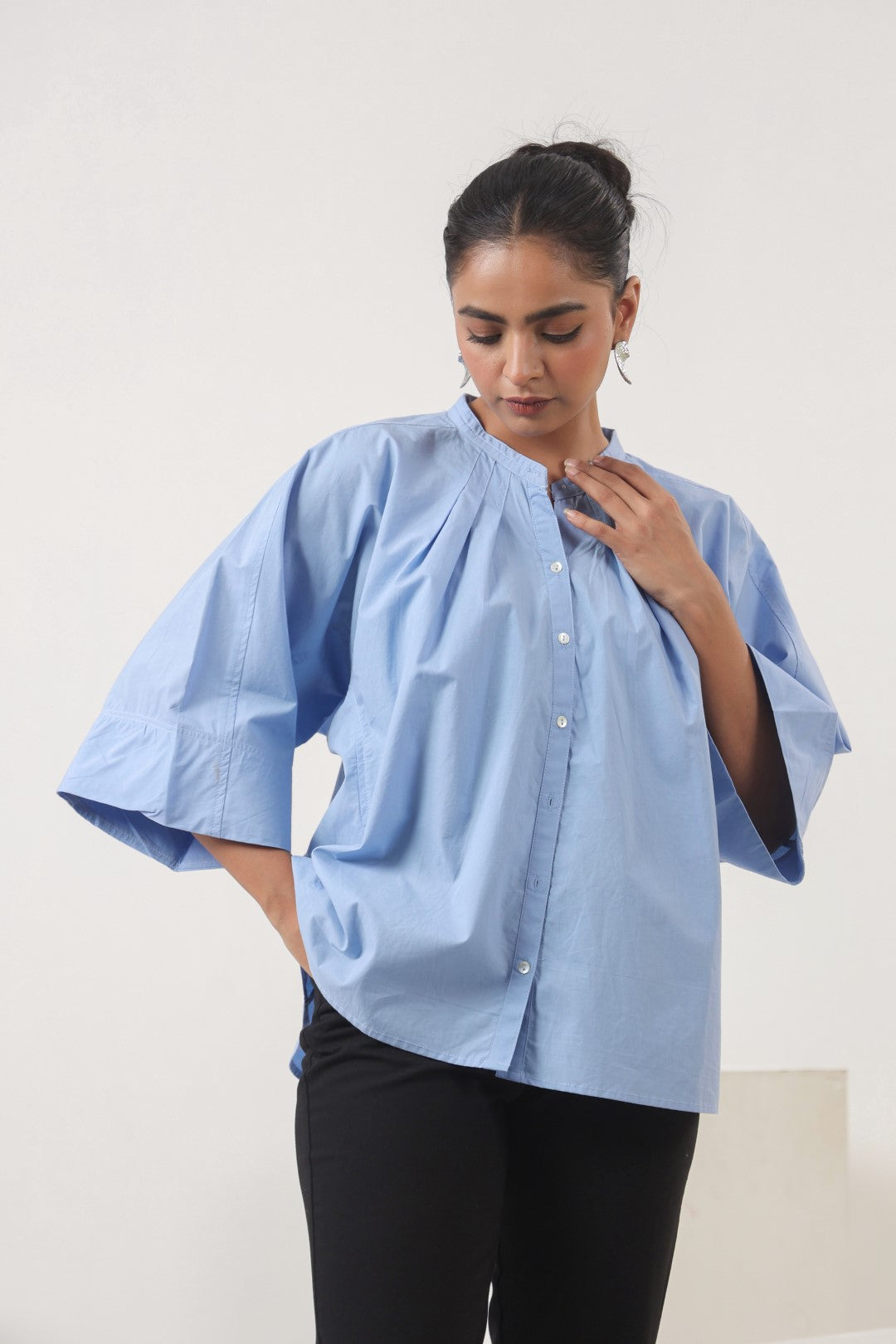 Women's blue cotton tops