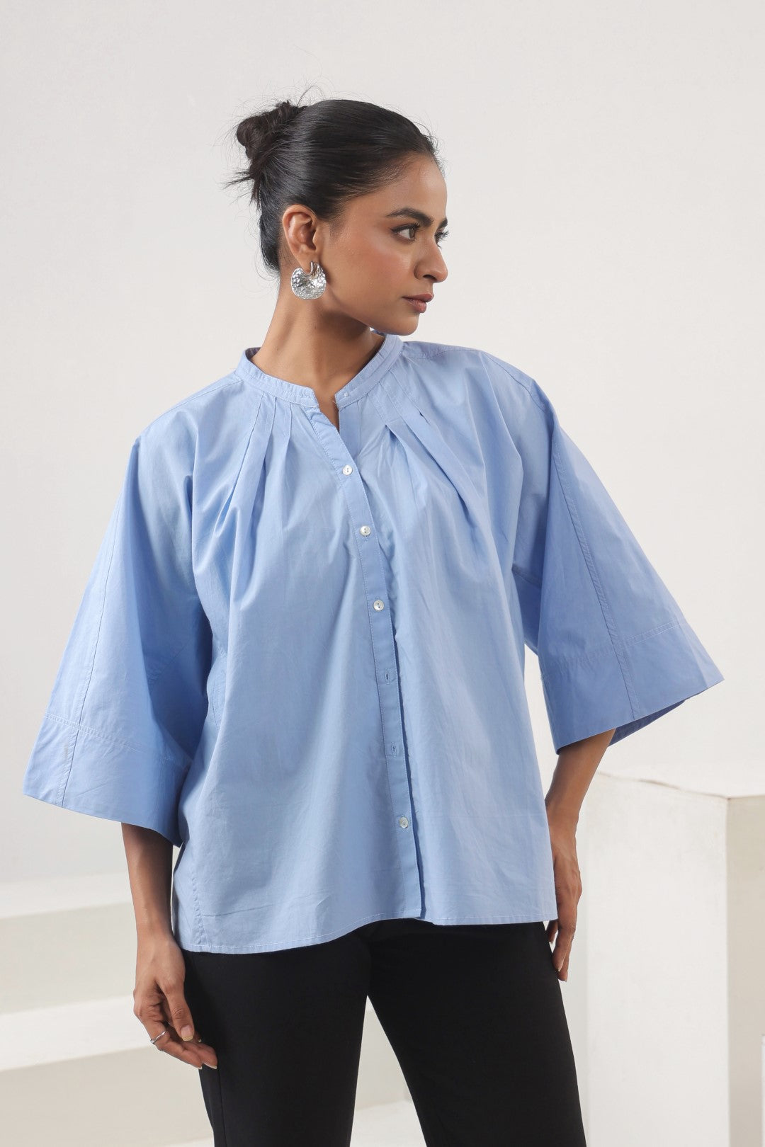 Women's blue cotton tops