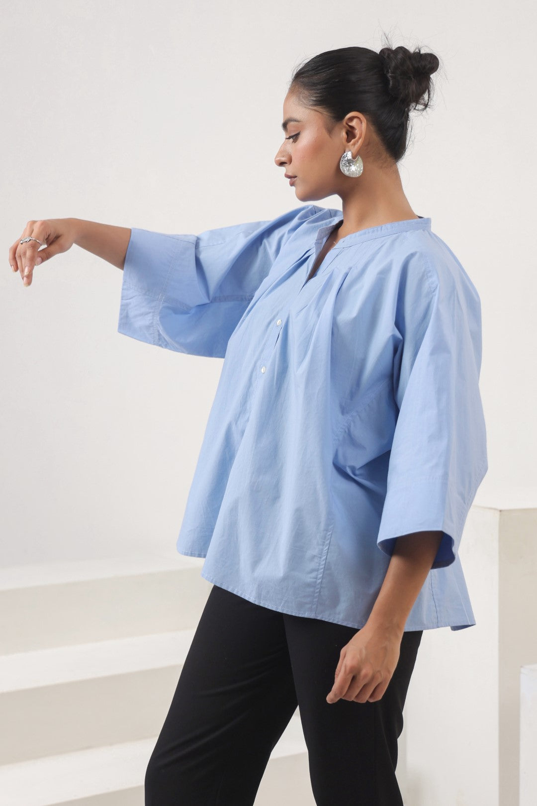 Women's blue cotton tops