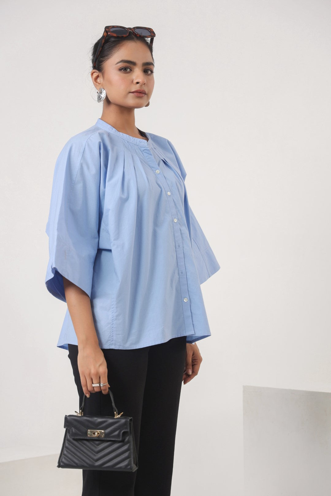 Women's blue cotton tops